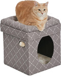 Cat Cube with Mushroom Diamond Print, Collapsible with Cushioned Top
