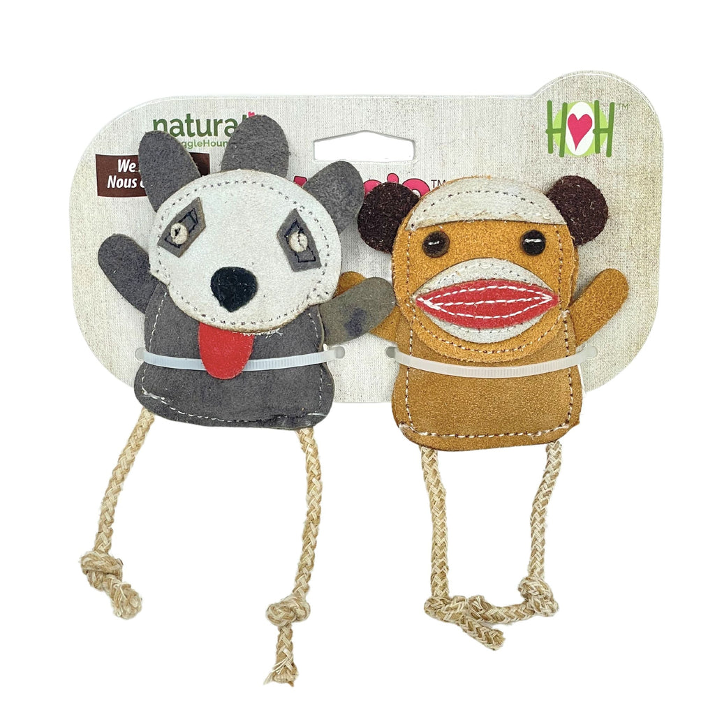 Wee Buddies Natural Leather & Cotton Rope Dog Toys – Set of 2
