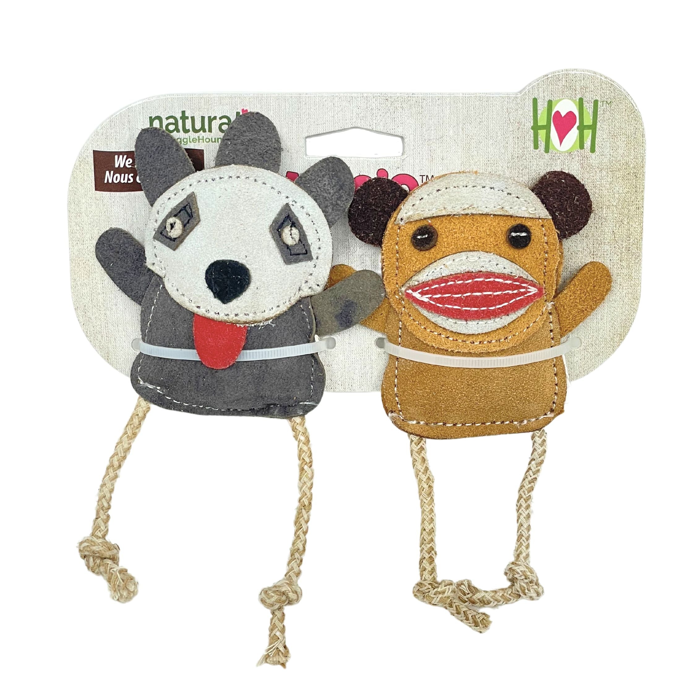Wee Buddies Natural Leather & Cotton Rope Dog Toys – Set of 2