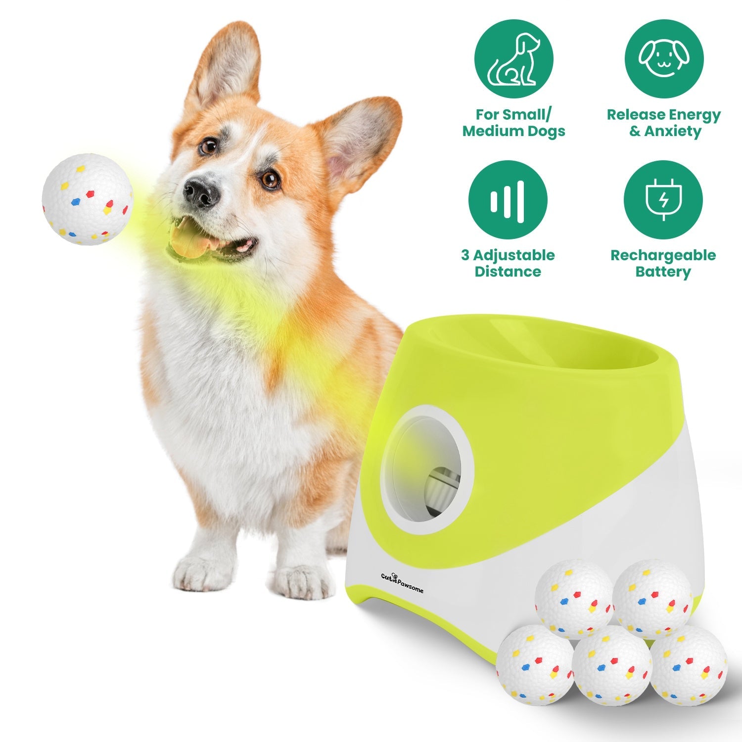 Automatic Ball Launcher for Small & Medium Dogs, 6 ETPU Balls Included