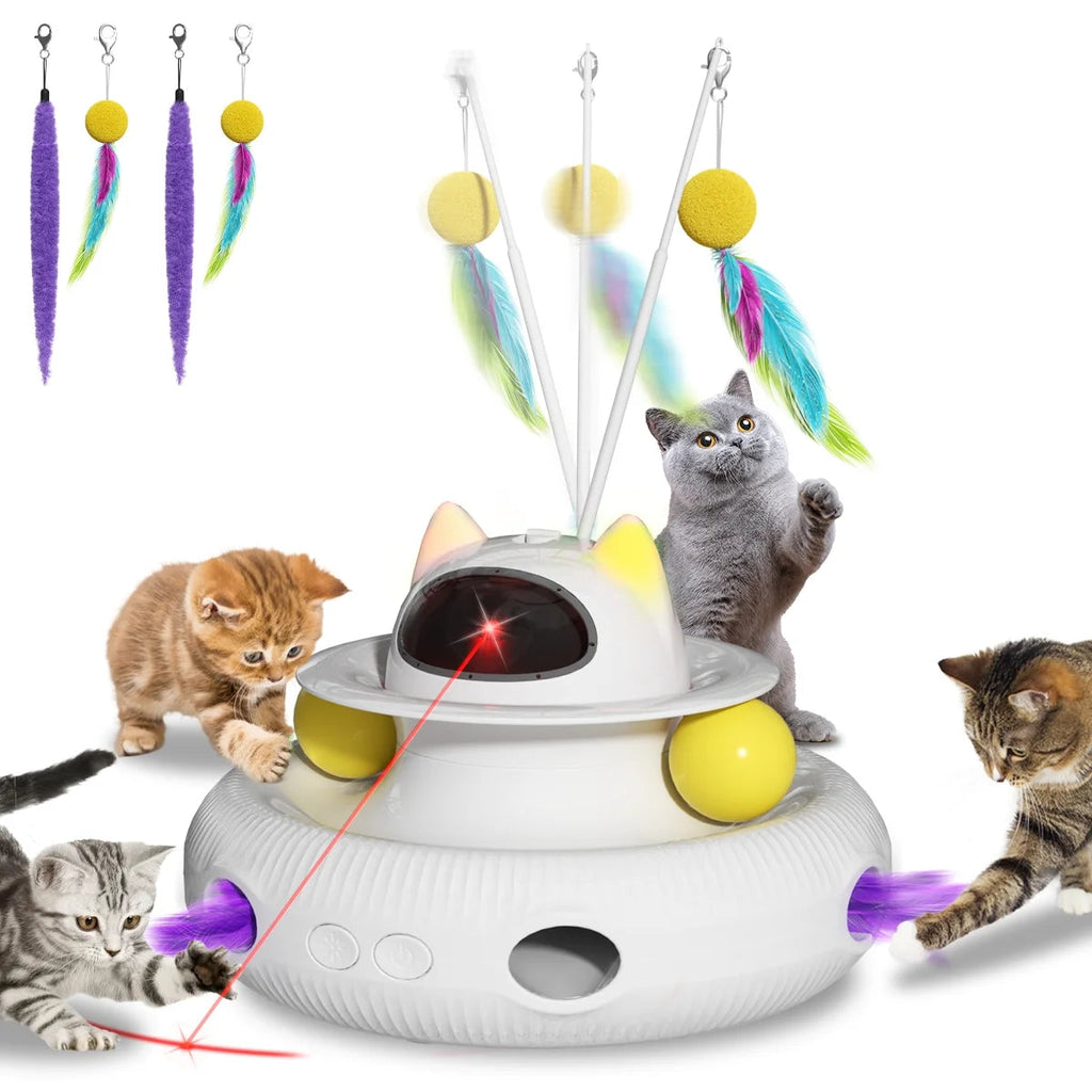 4-in-1 Interactive Cat Toy with Laser, Feather Wand, and Track Ball