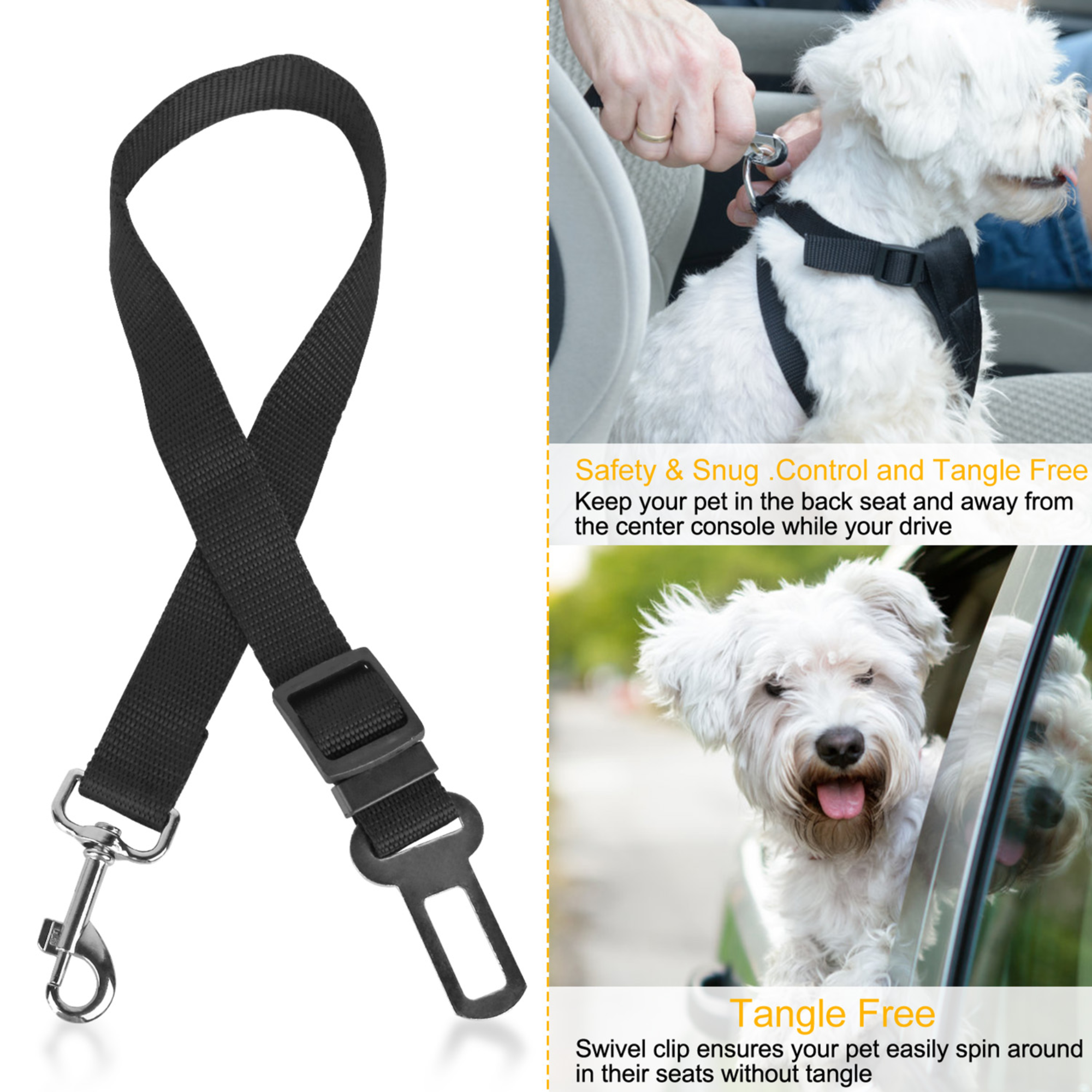 Adjustable Pet Seat Belt Leash, Pack of 2 – For Dogs & Cats
