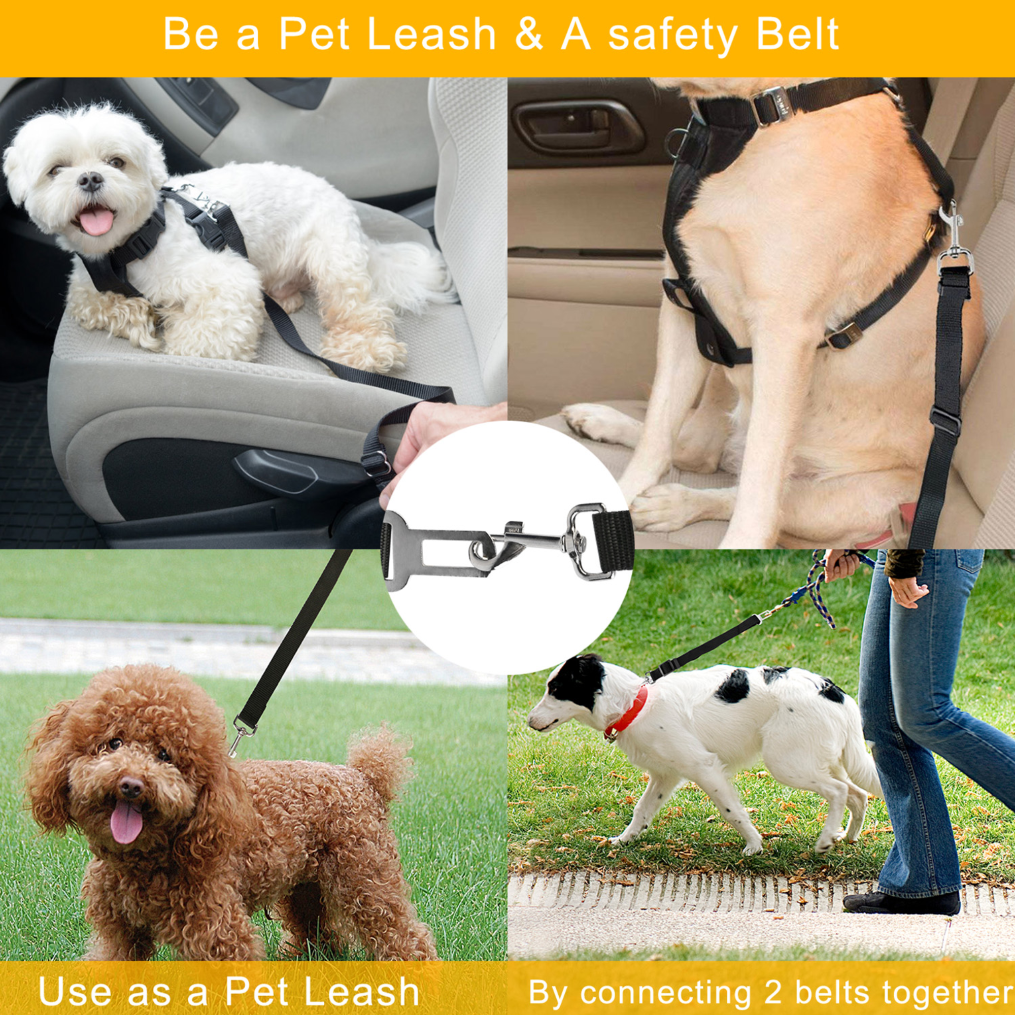 Adjustable Pet Seat Belt Leash, Pack of 2 – For Dogs & Cats