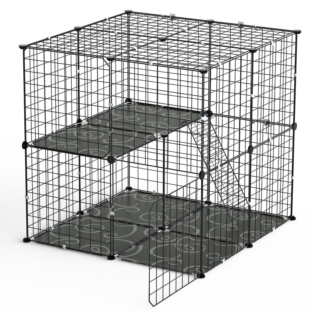 2-Tier Indoor Cat Cage Playpen with Climbing Ladder and Doors