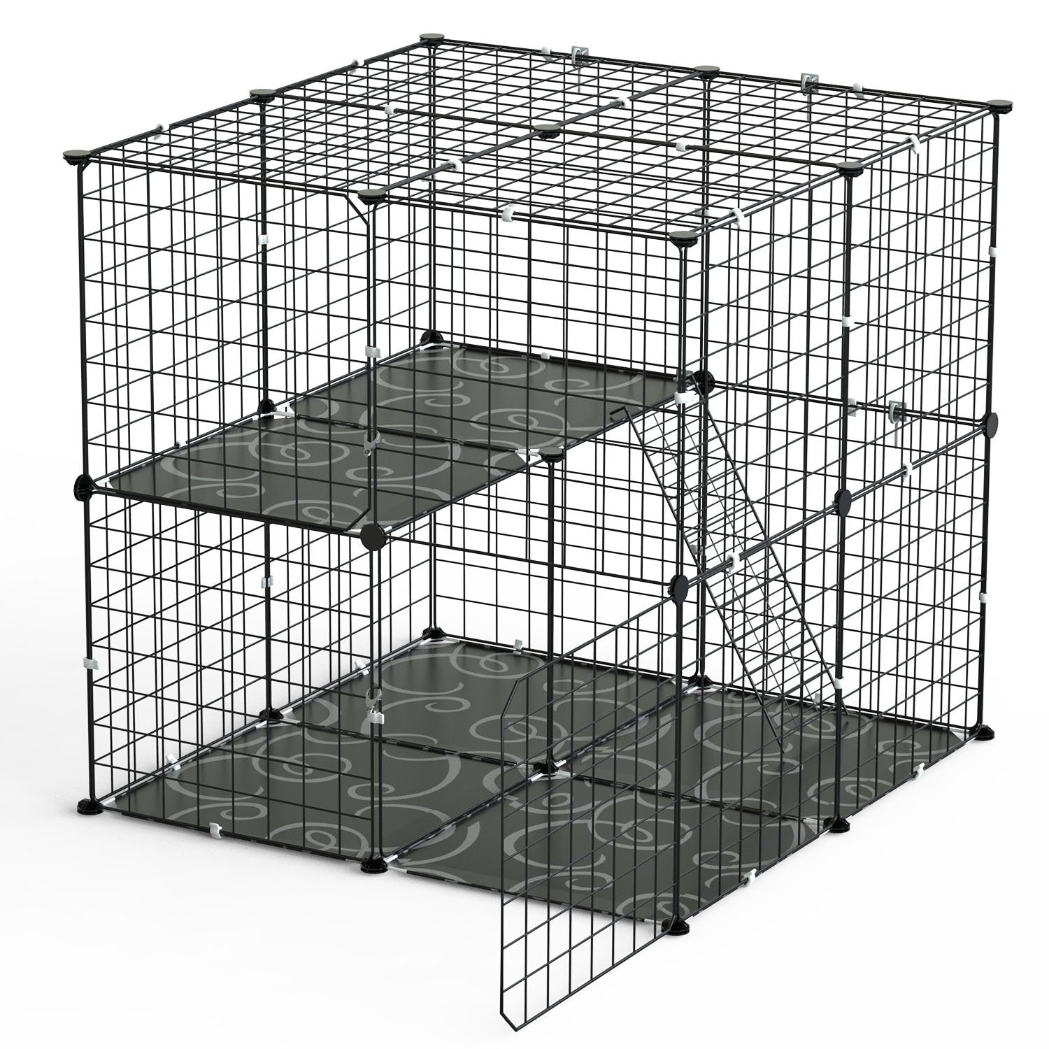 2-Tier Indoor Cat Cage Playpen with Climbing Ladder and Doors