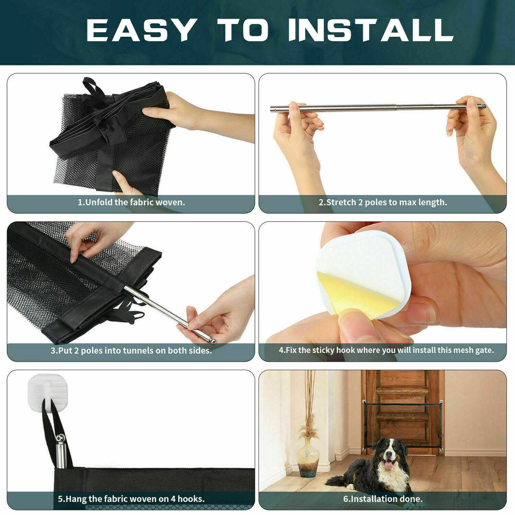 Retractable Mesh Pet Safety Gate – Portable, Pressure-Mounted Barrier