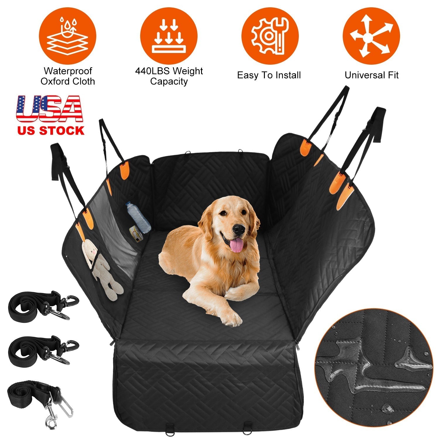 Waterproof Dog Car Seat Cover with Mesh Window and Side Flaps