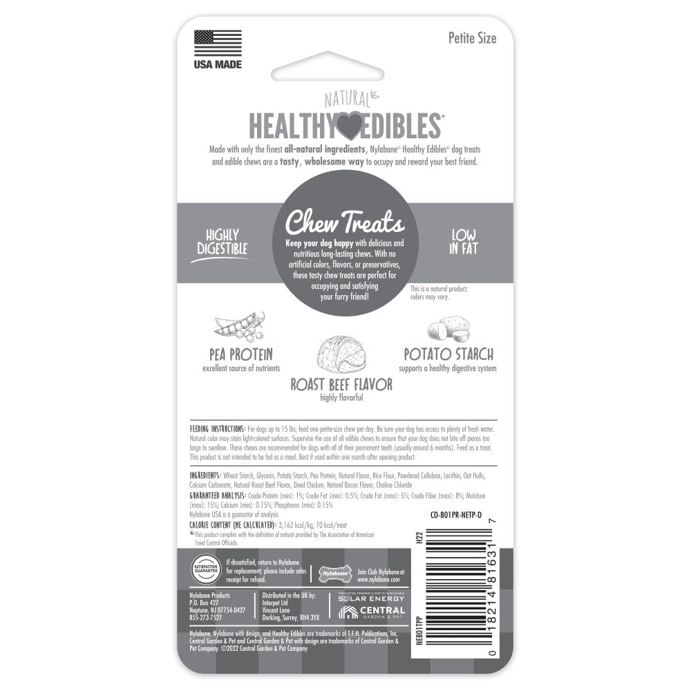Roast Beef Dog Chews Made in USA, Natural Ingredients