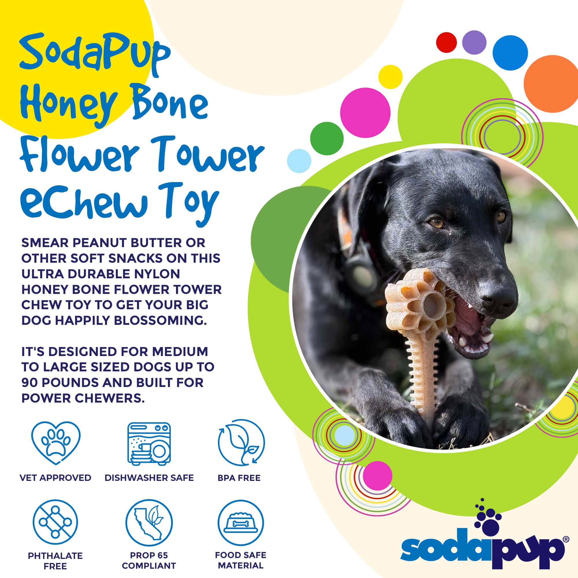 Honey Bone Dental Flower Tower Chew Toy for Medium & Large Dogs