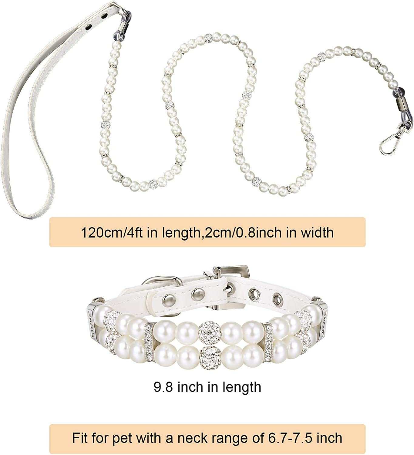 2 Pcs Pearl Collar and Leash for Dogs