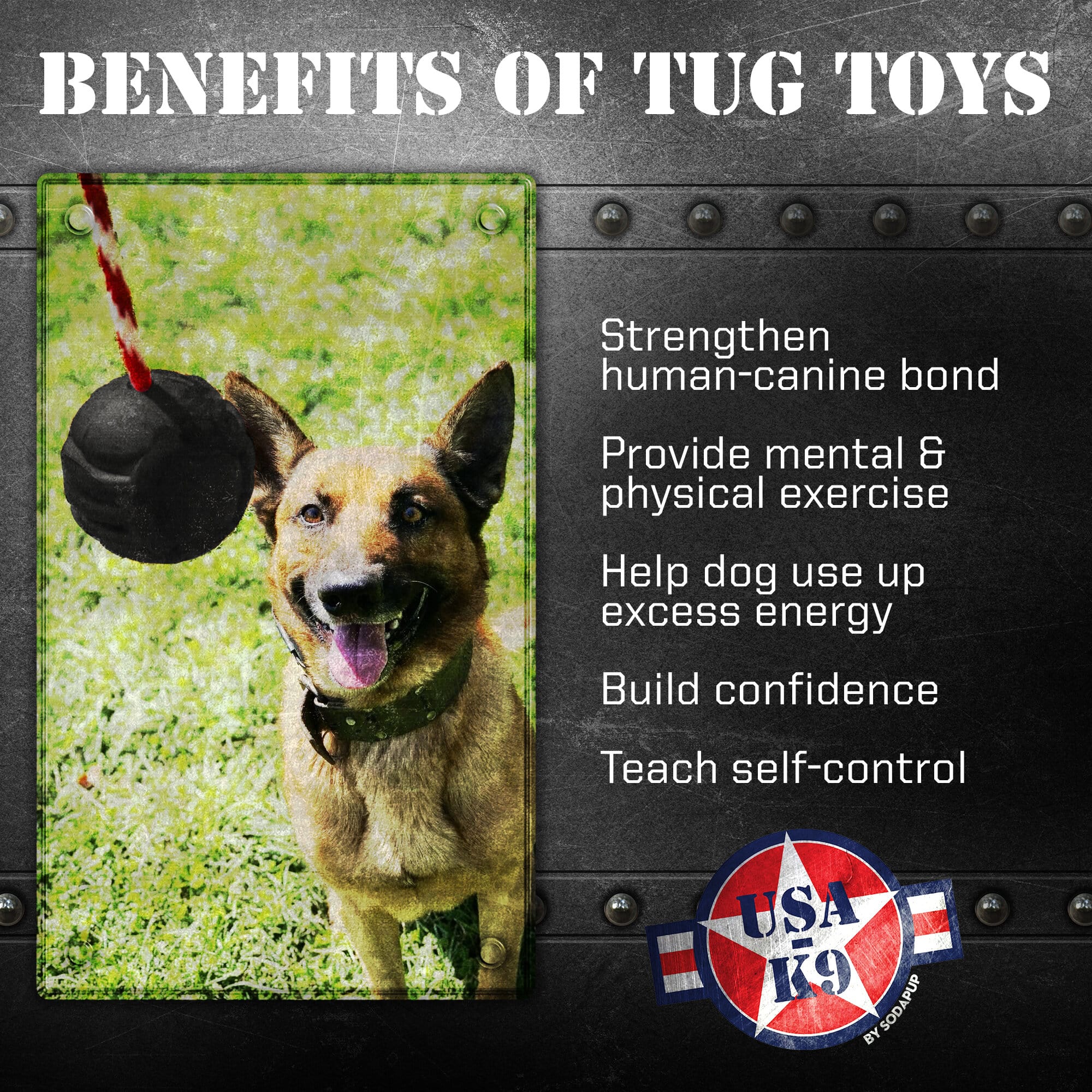 USA-K9 Magnum Black Stars and Stripes Large Dog Chew Toy