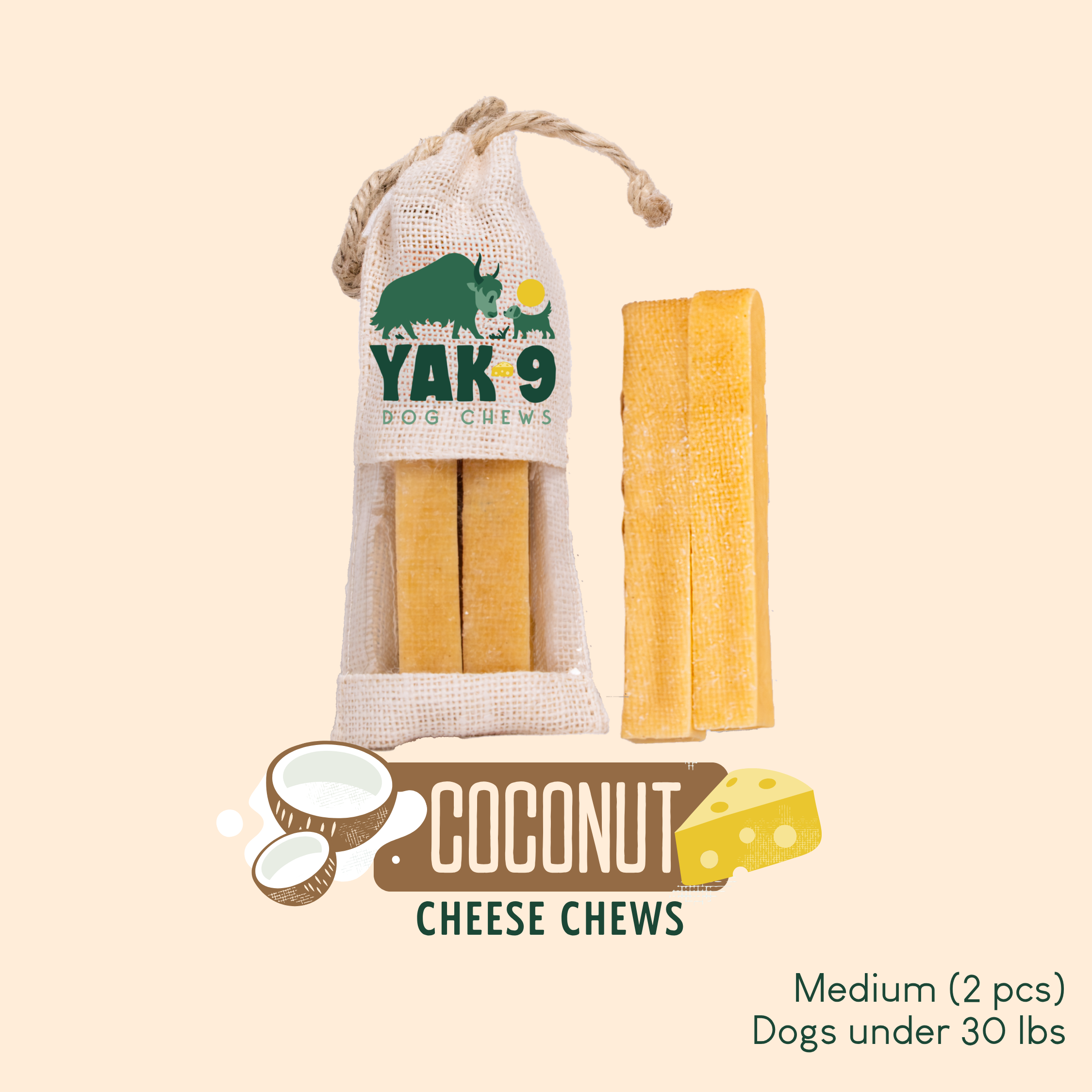 Coconut Cheese Dog Chews with Yak and Cow Milk