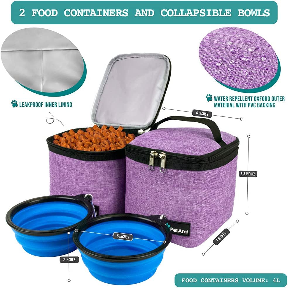 Dog Travel Backpack with Food Containers and Bowls, 27L Capacity
