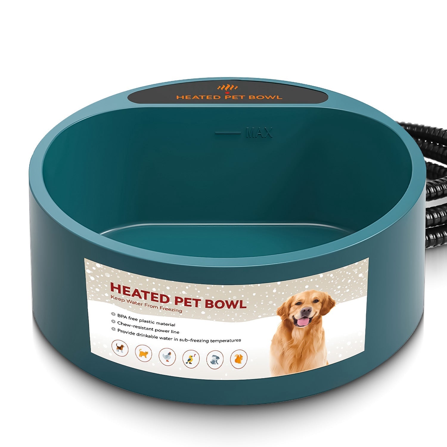 Heated Pet Water Bowl, 74.4 oz, IP67 Waterproof for Dogs, Cats & Rabbits