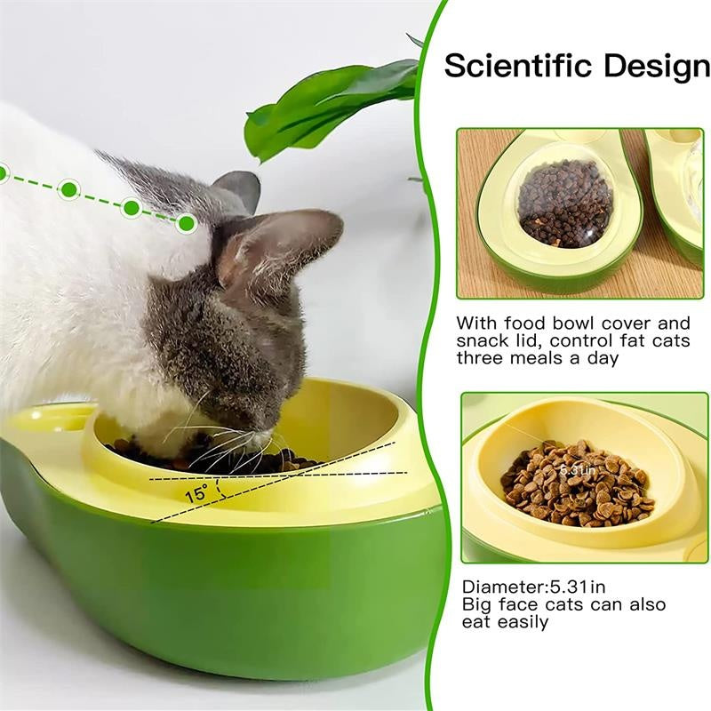 Avocado Cat Bowl Set with Slow Feeder and Water Dispenser