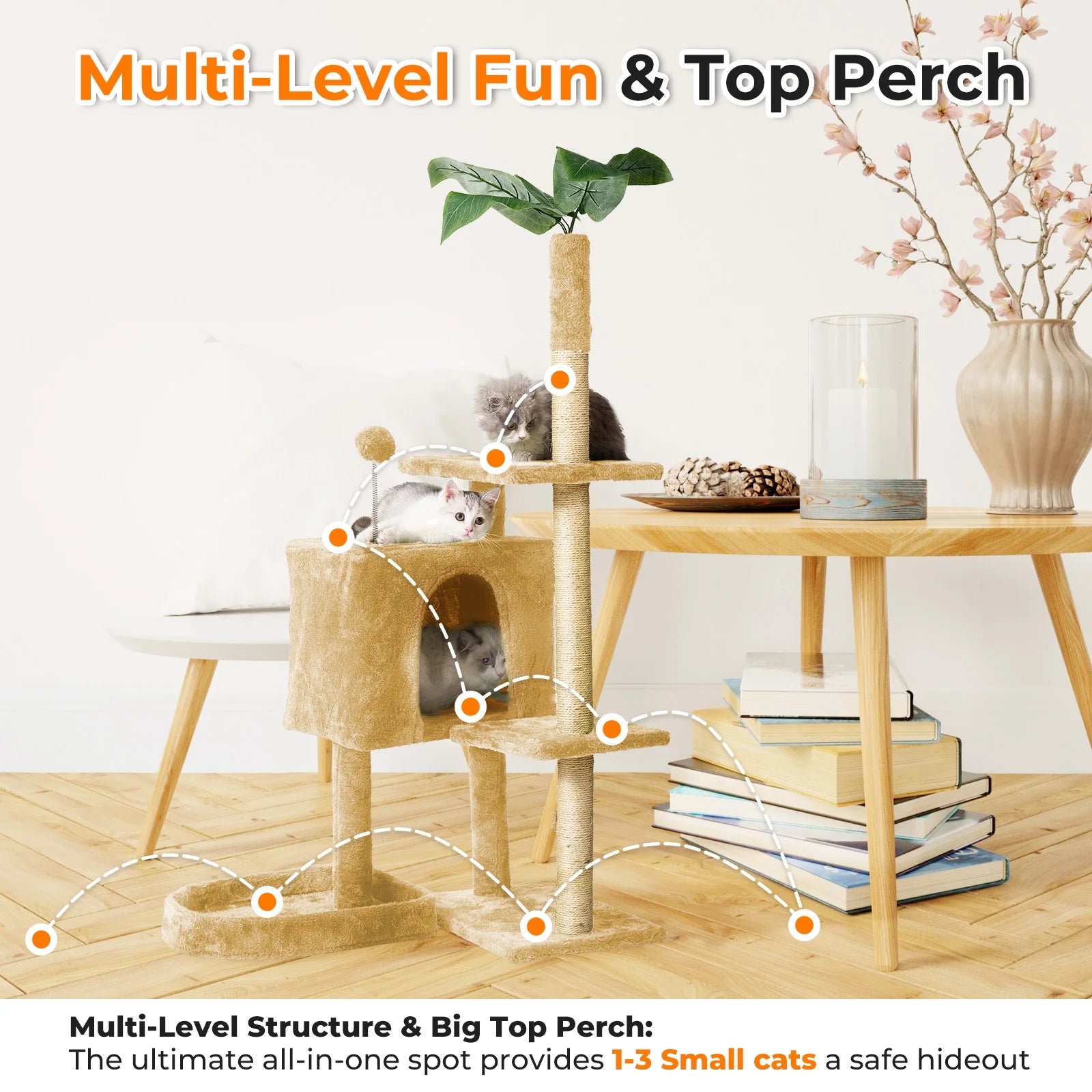 52" Cat Tree with Plush Perches and Sisal Scratching Posts