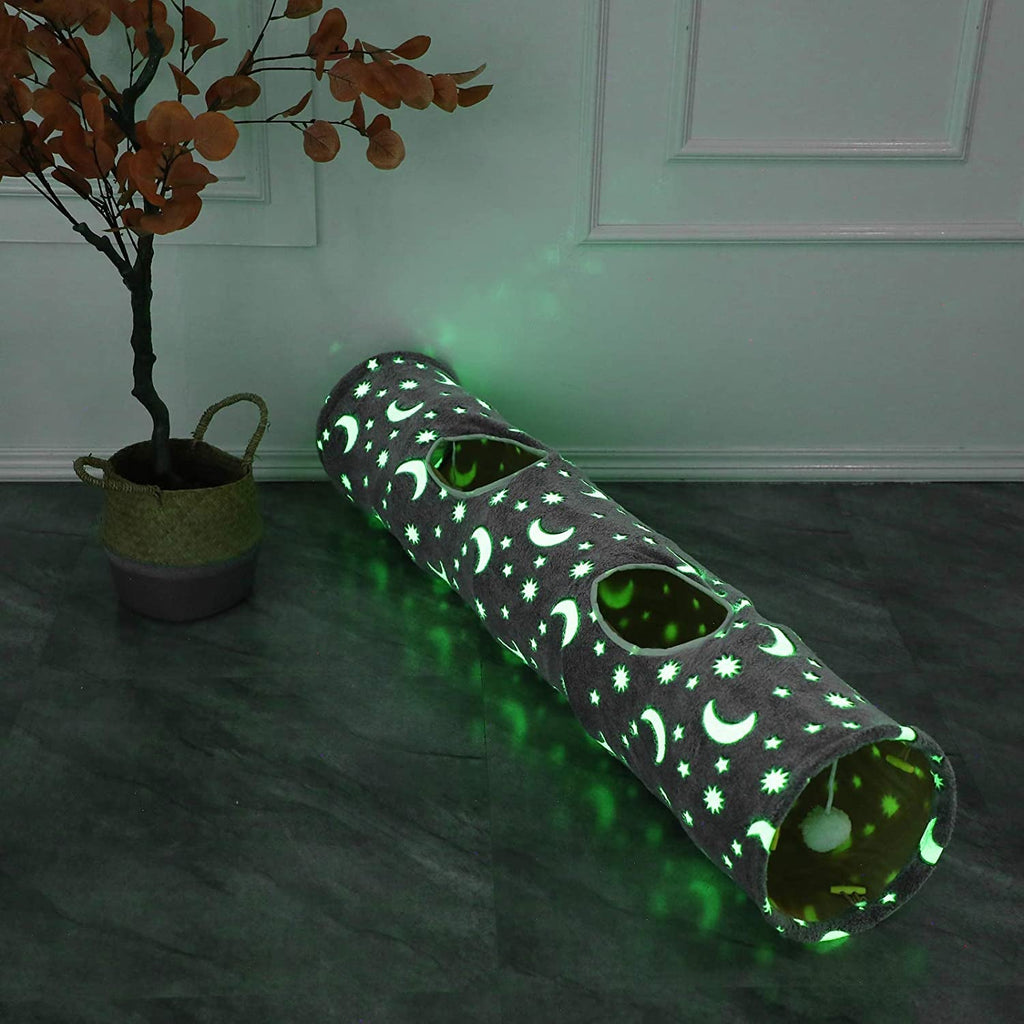 Glow-in-the-Dark Plush Cat Tunnel with Vents and Toy, 47"