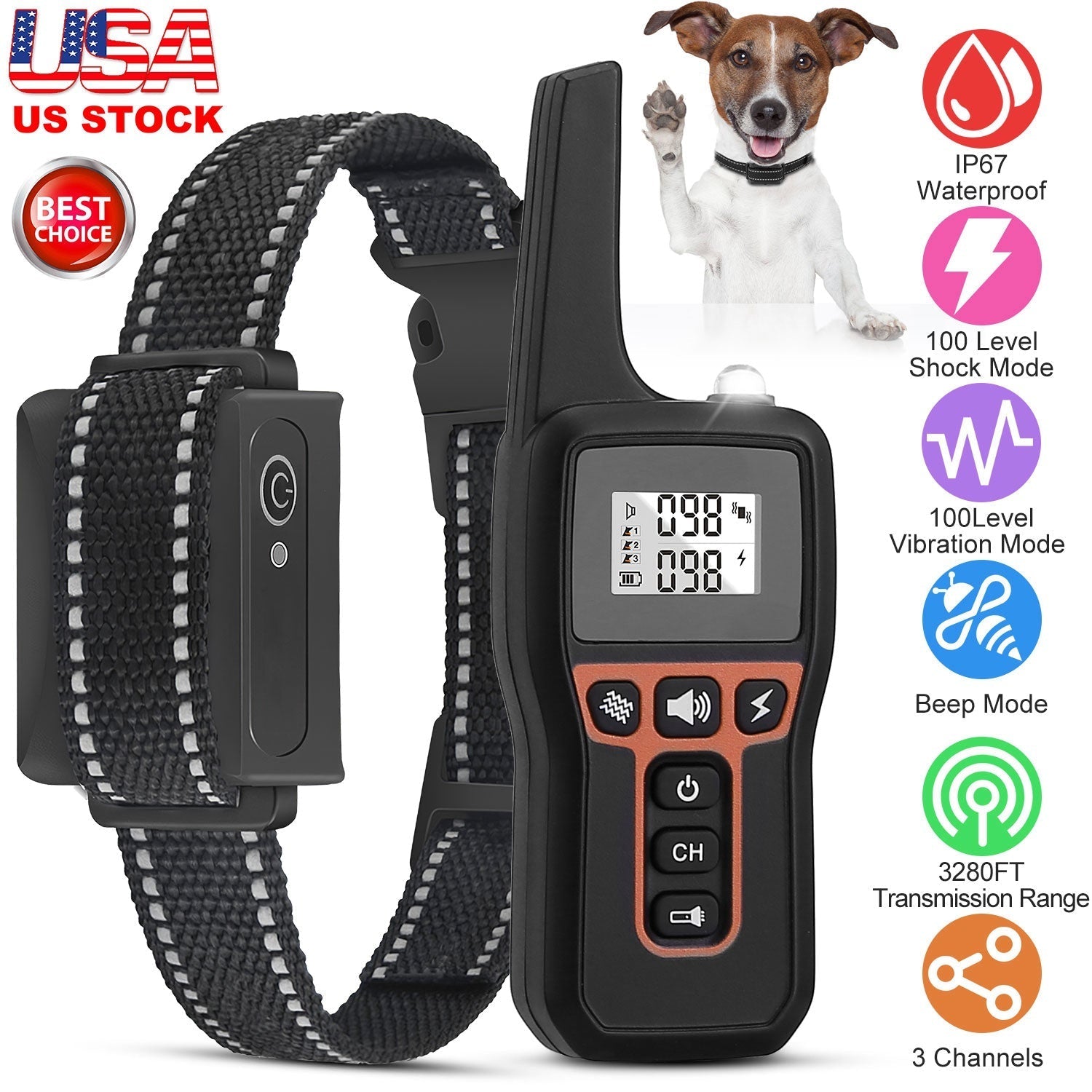 Dog Training Collar with Remote, Waterproof, 3 Modes, Long Range