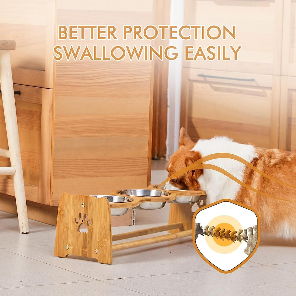 Elevated Bamboo Dog and Cat Feeder with Adjustable Height