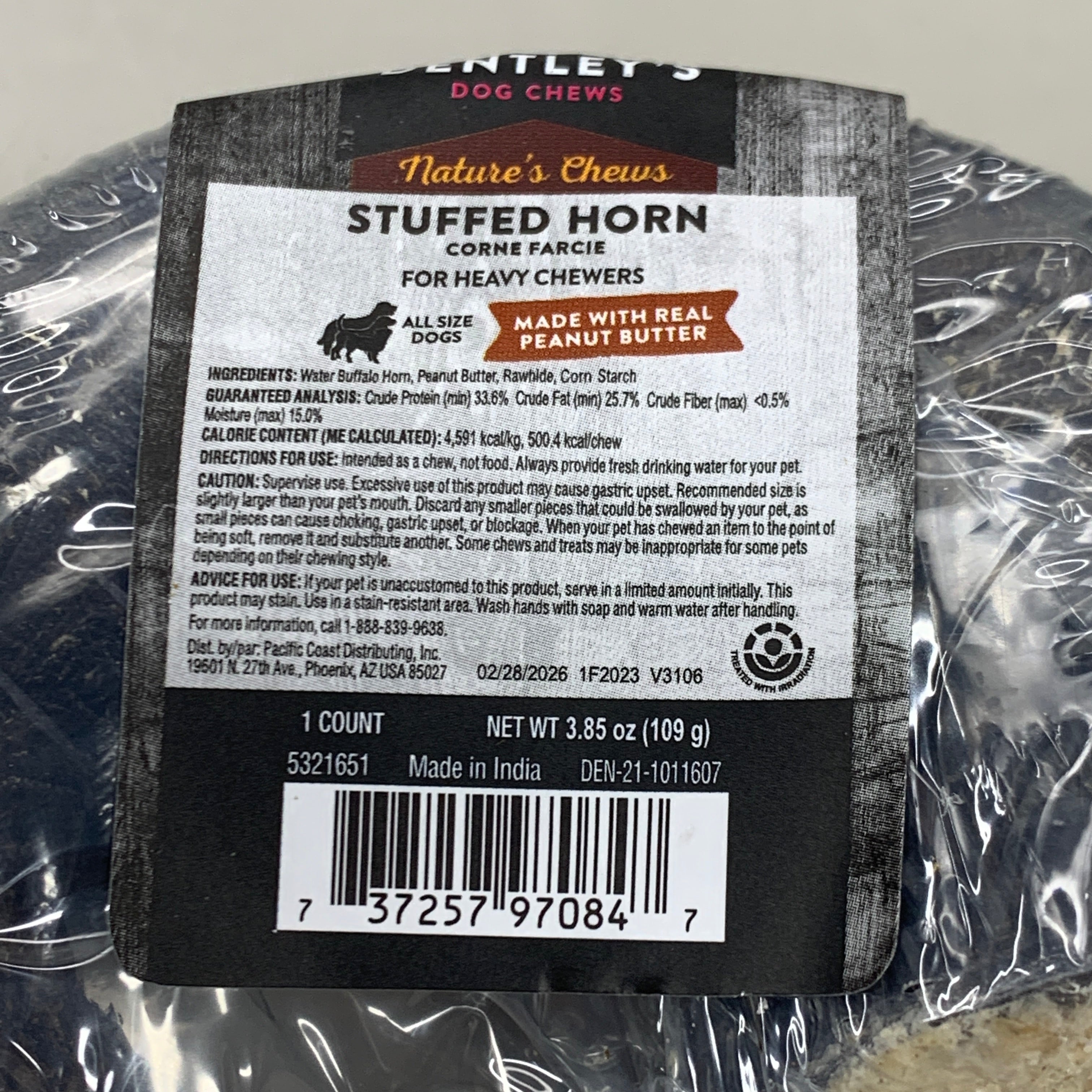 Peanut Butter Filled Buffalo Horn Dog Chews, 12 Pack
