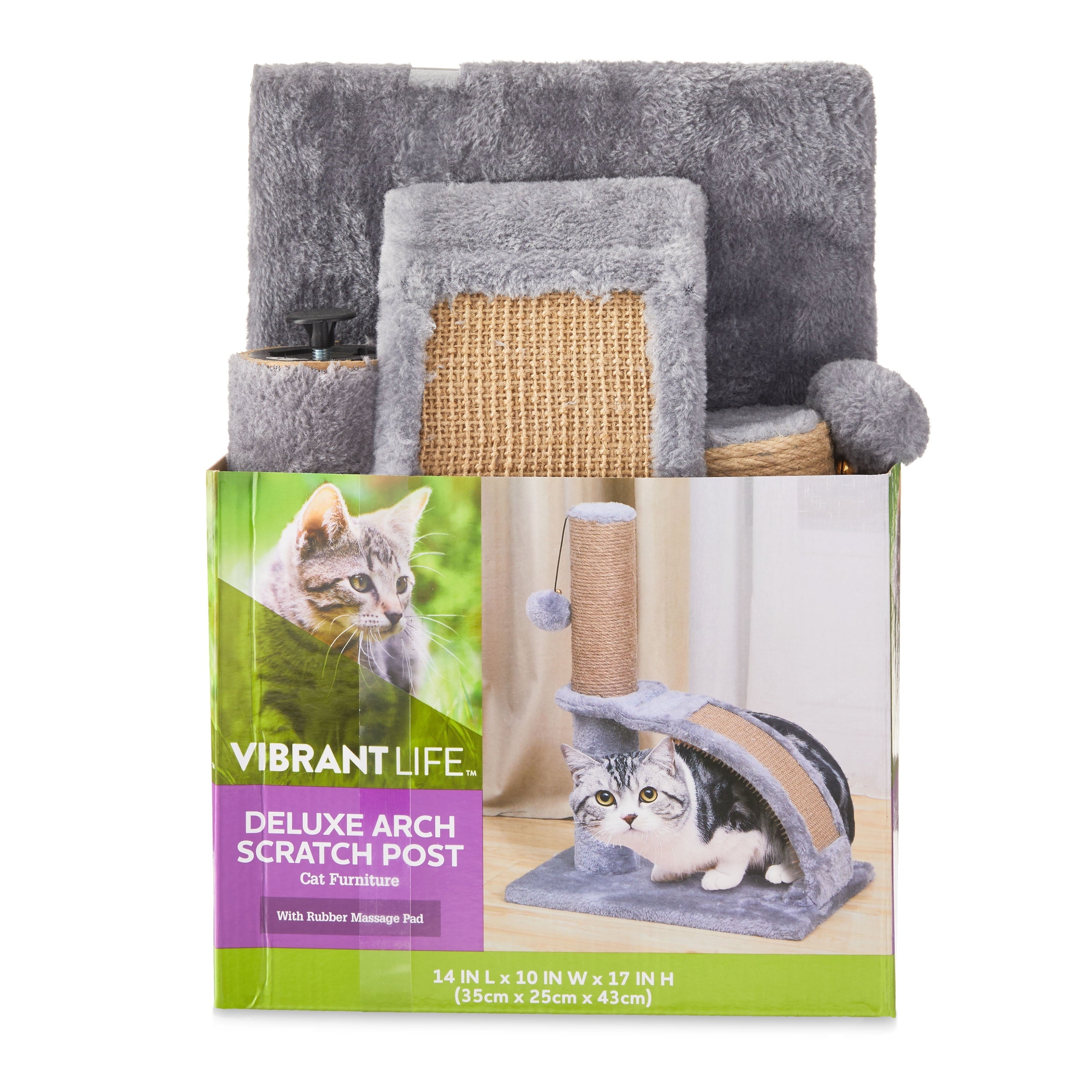 17" Deluxe Jute Cat Scratching Post with Grooming Brush