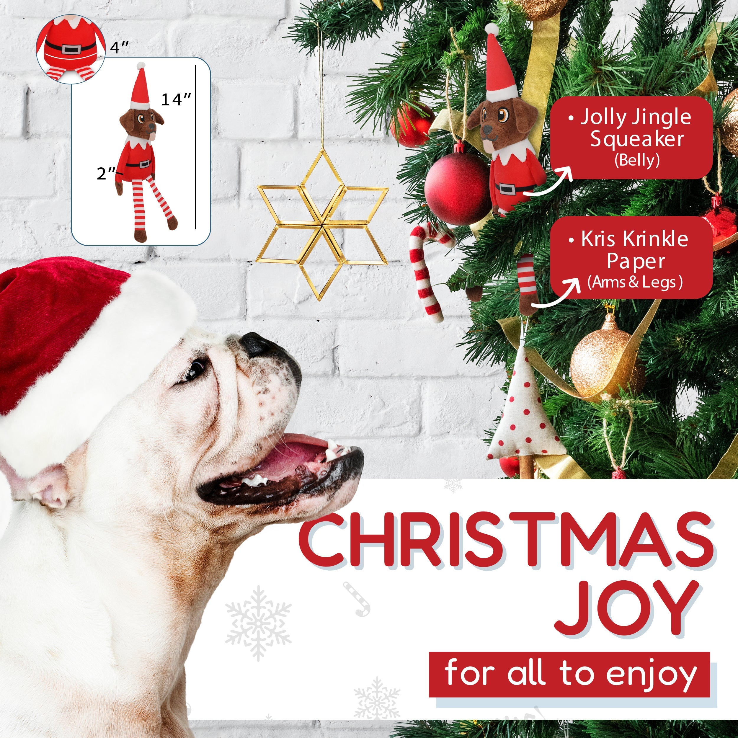 Pooch on a Perch Elf Dog Toy with Squeaker and Crinkle Paper