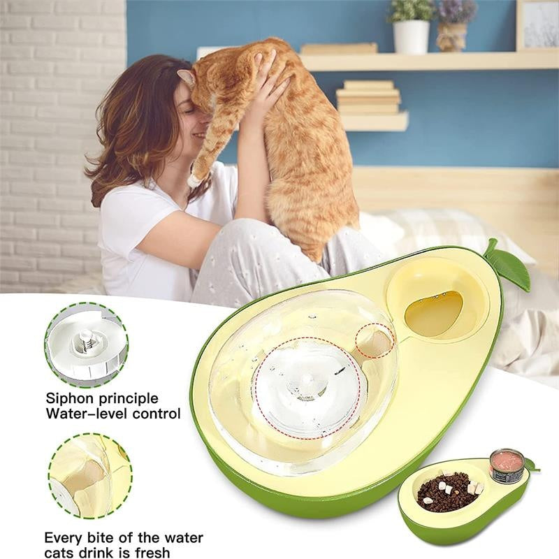 Avocado Cat Bowl Set with Slow Feeder and Water Dispenser