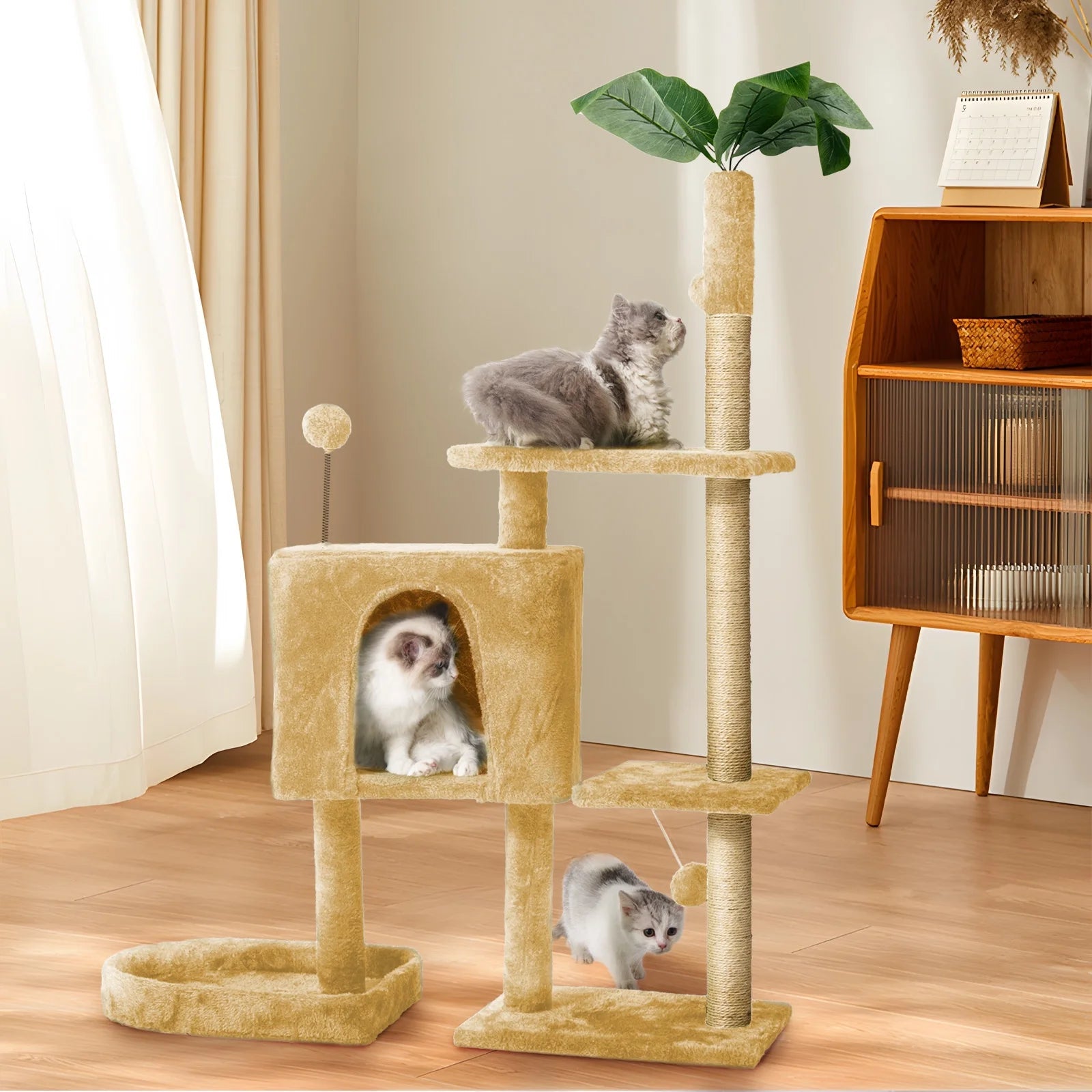 52" Cat Tree with Plush Perches and Sisal Scratching Posts