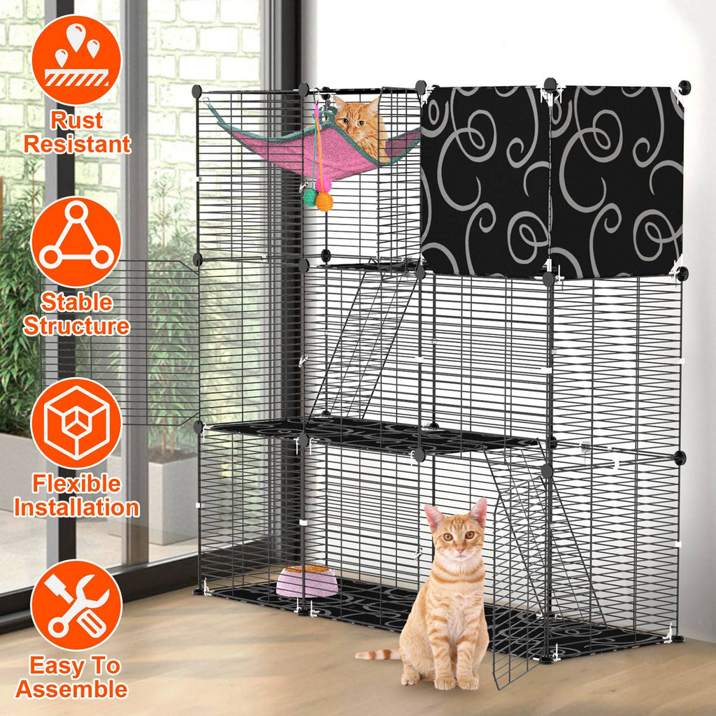 3-Tier Cat Cage Enclosure with Hammock and Toy Ball