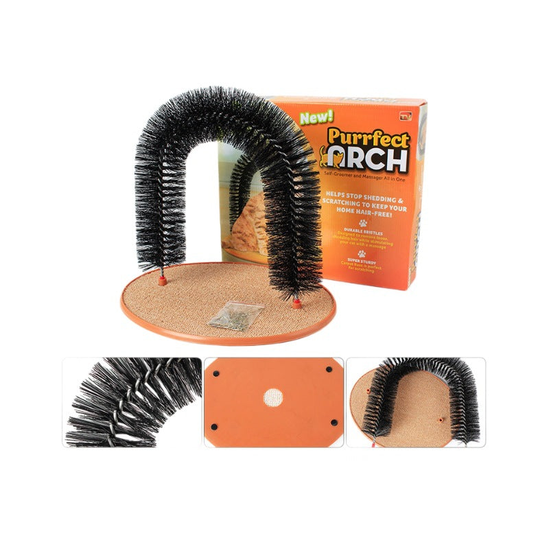 2-in-1 Cat Grooming Arch & Scratcher Toy - Satisfaction For Itchy Cats With Built-in Brush For Scratching And Rubbing