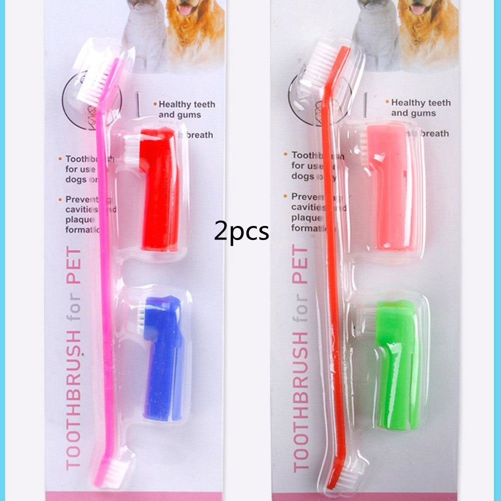 Double Head & Finger Toothbrush Set for Dogs and Cats