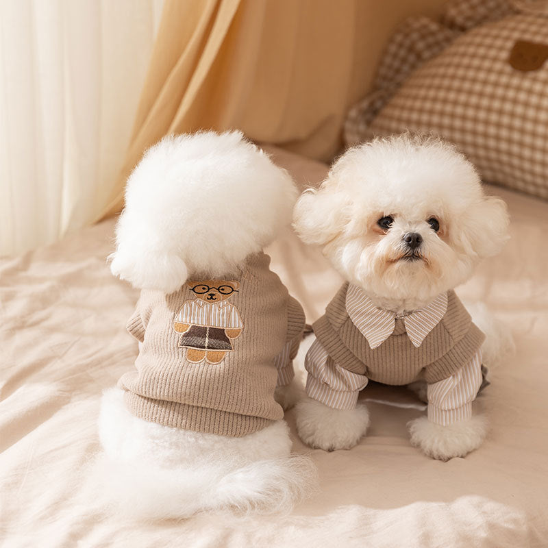 25-year New Autumn And Winter Thin Small And Medium-sized Dog Teddy Bichon Striped Two-legged Coat For Cats, Pets And Dogs