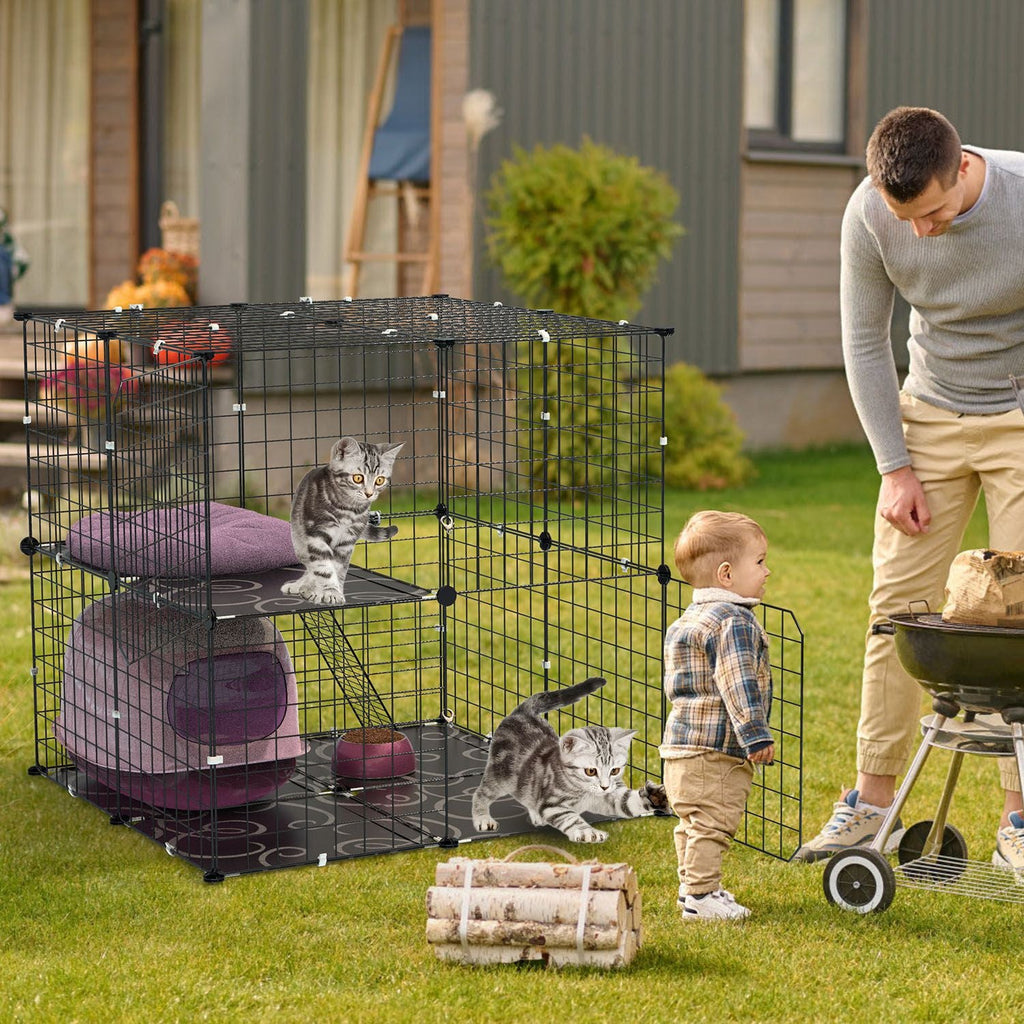 2-Tier Indoor Cat Cage Playpen with Climbing Ladder and Doors