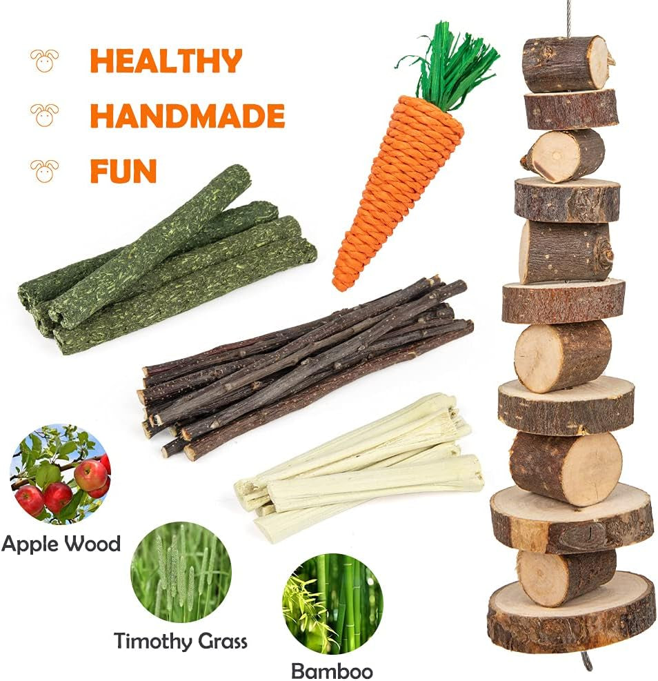 Natural Chew Toy and Treat Set for Small Pets, 13 Pieces