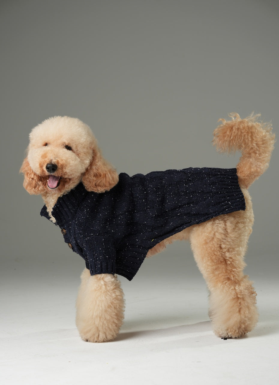 High-Neck Textured Knit Dog Sweater with Chest Buttons