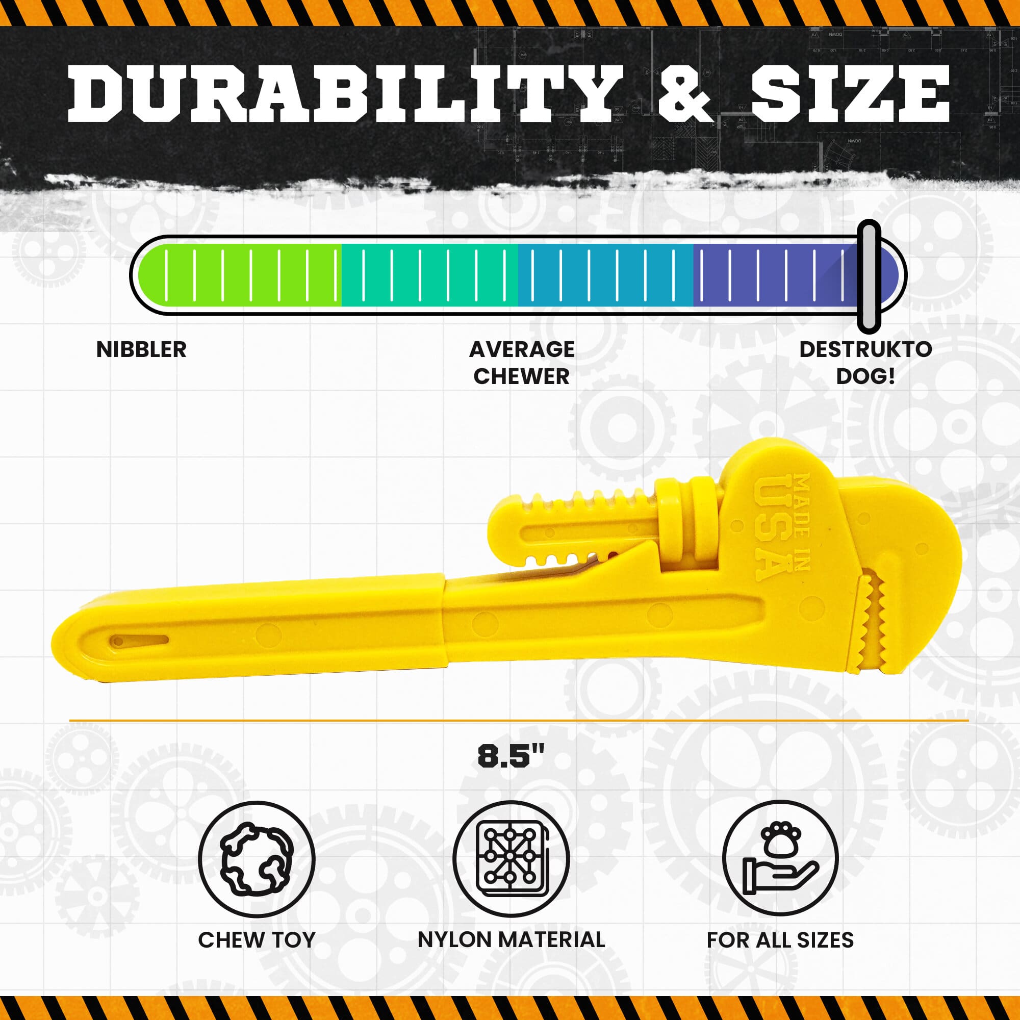 Pipe Wrench Nylon Dog Chew Toy – Durable Yellow Chew for All Dogs
