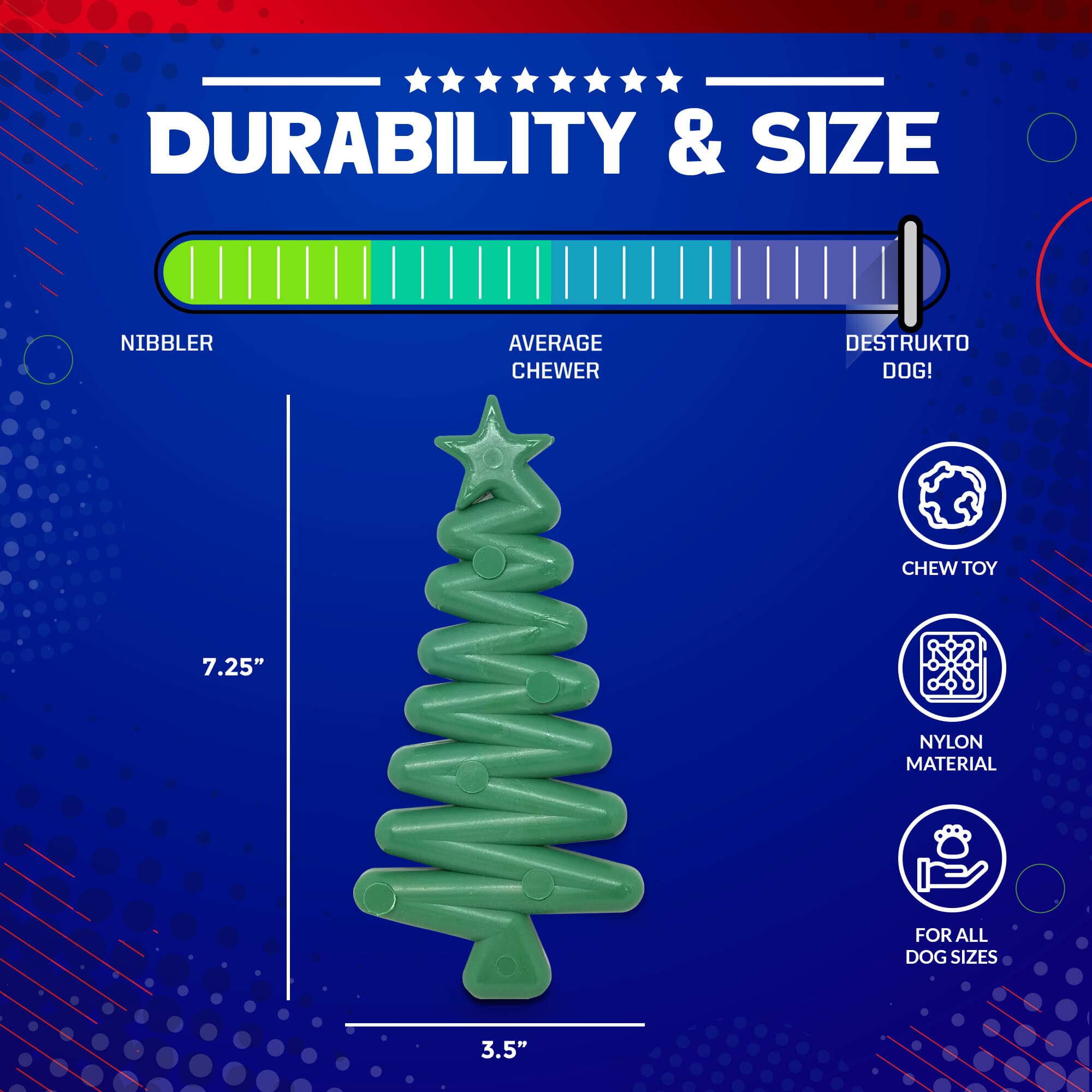Christmas Tree Ultra Durable Nylon Dog Chew Toy with Treat Pockets