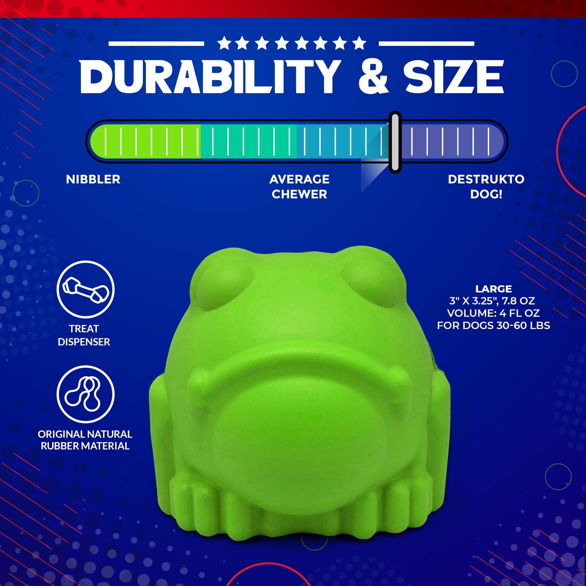 Bull Frog Dog Chew Toy & Treat Dispenser for Large Dogs, Green