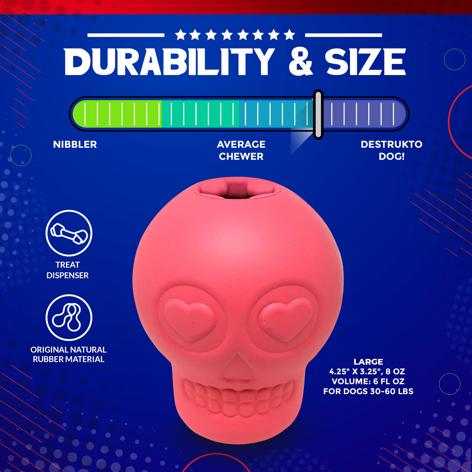 Sugar Skull Dog Chew Toy & Treat Dispenser for Large Dogs