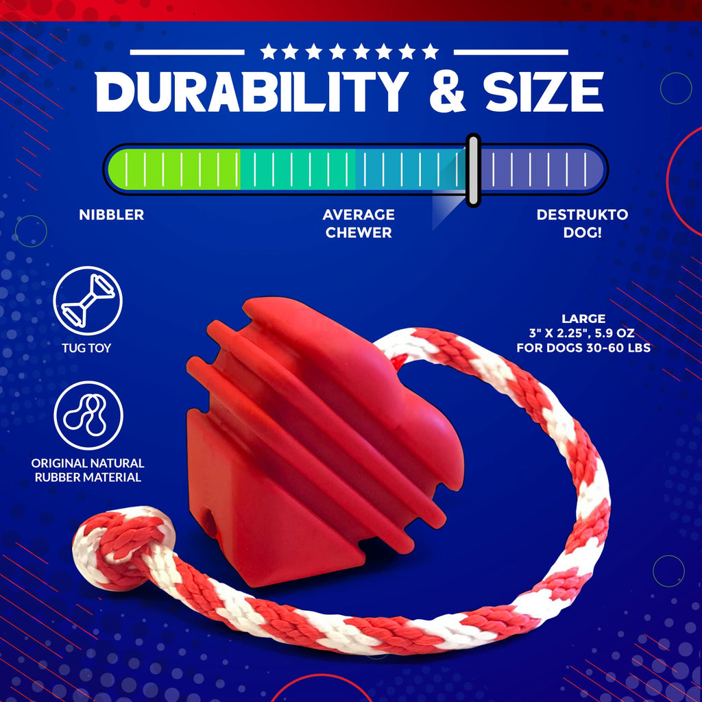 Heart on a String Large Dog Chew and Tug Toy – Red Rubber, Rope Handle