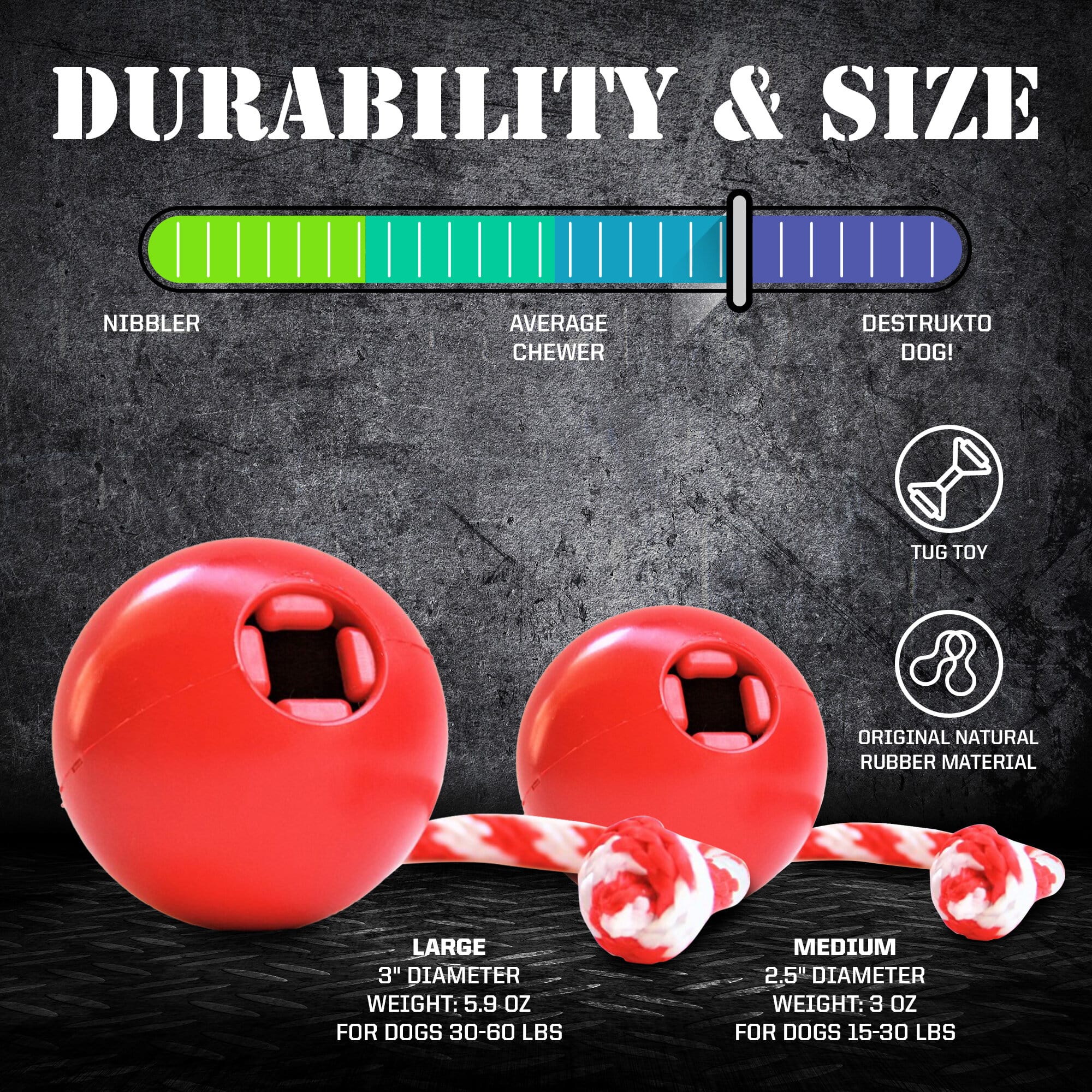 USA-K9 Cherry Bomb Rubber Dog Chew Toy, 4-in-1 Enrichment