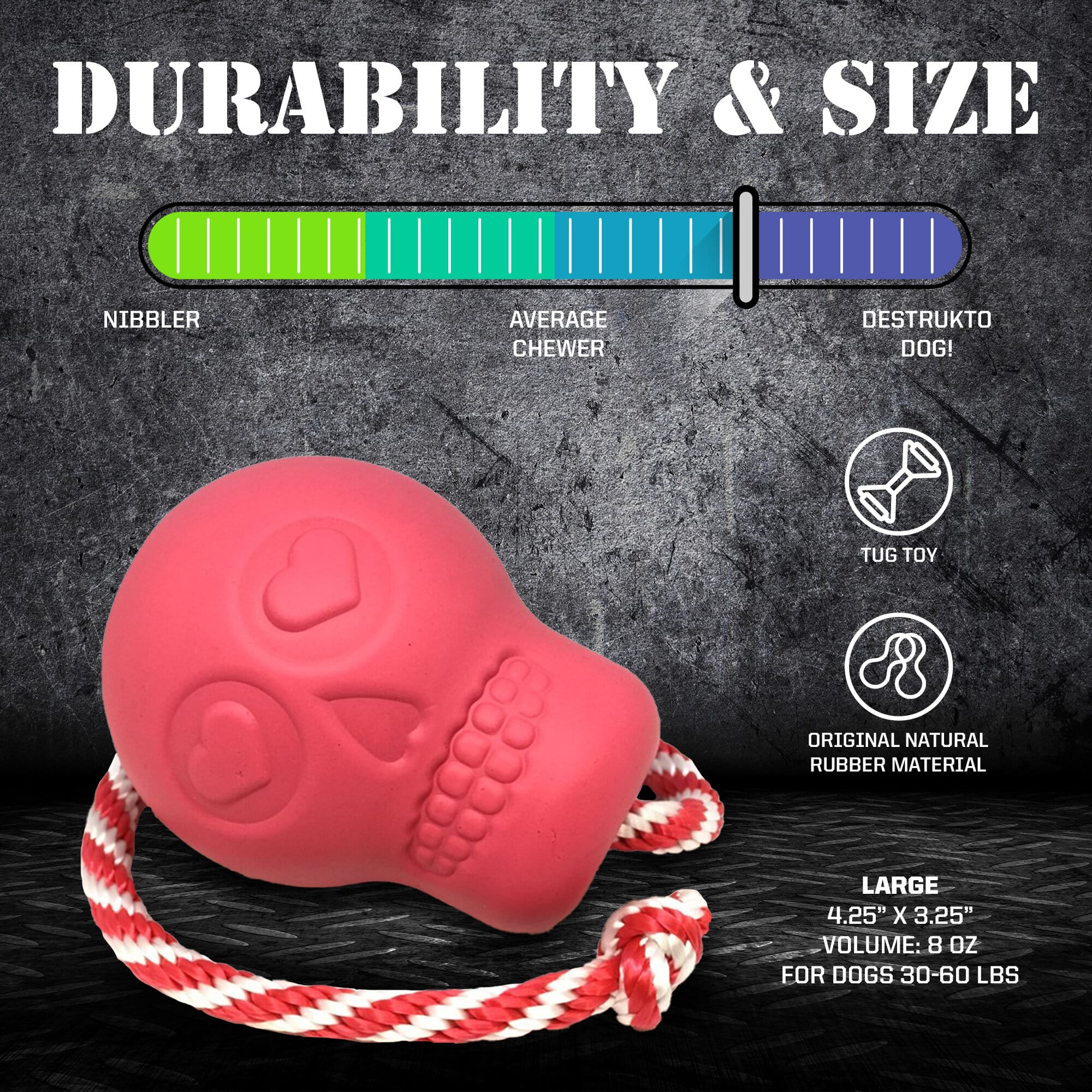USA-K9 Skull Dog Chew Toy & Treat Dispenser, Large, Pink Rubber