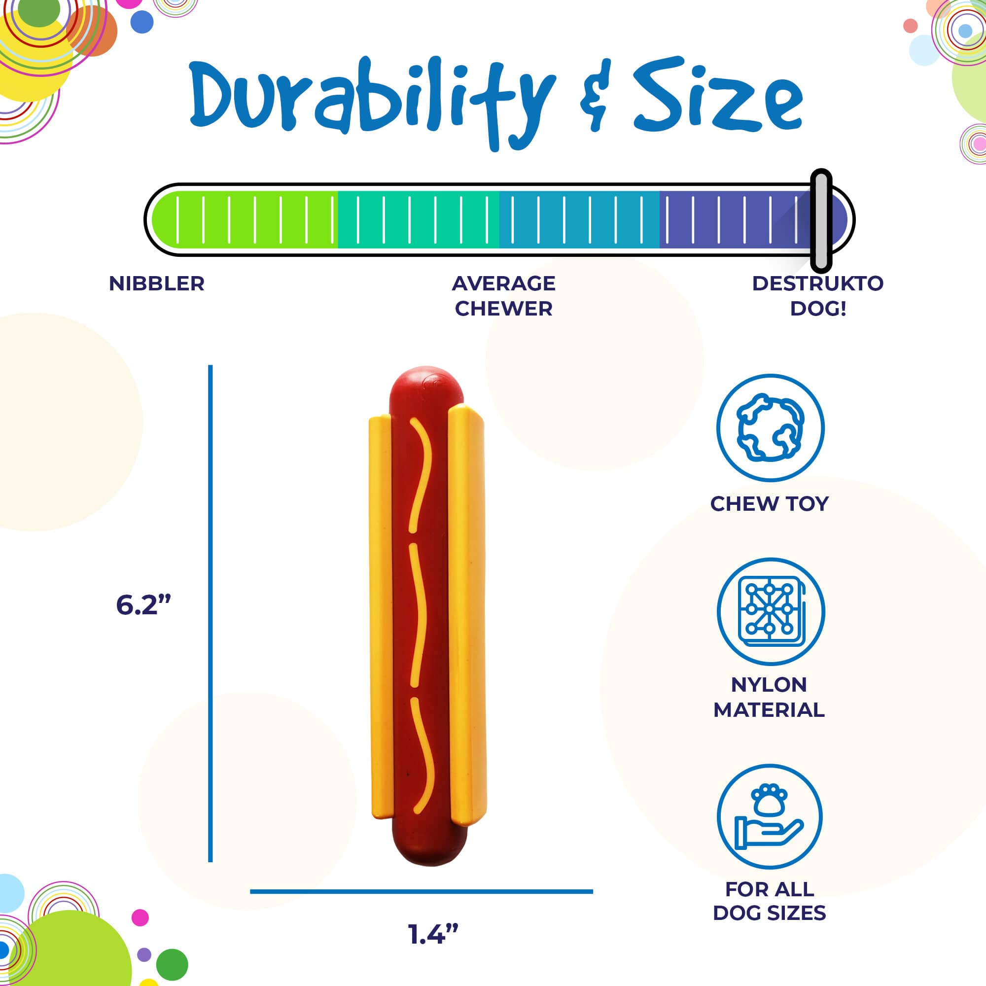 Hot Dog Nylon Chew Toy for Aggressive Chewers, 6.25"