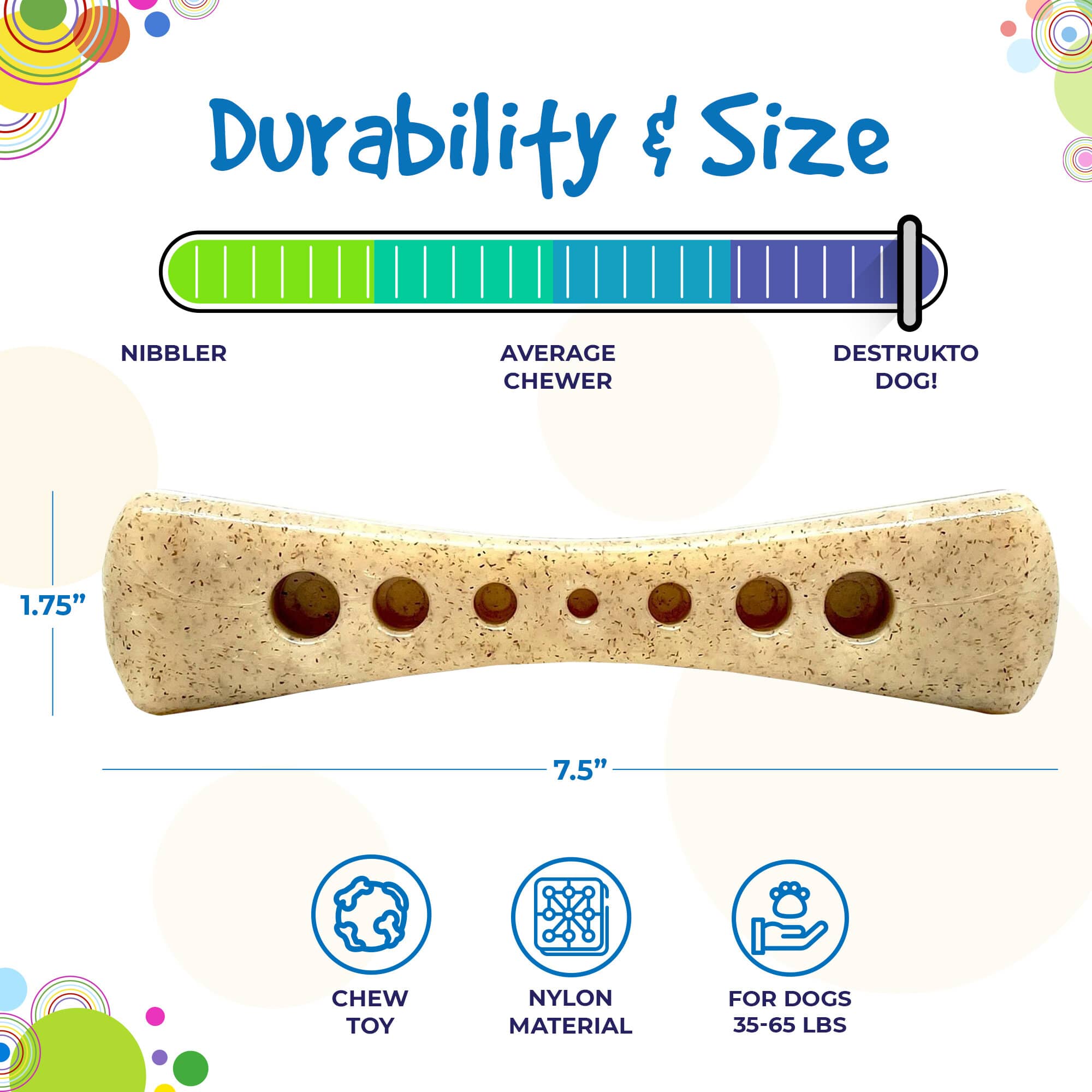 MOD Bone Ultra Durable Nylon Dog Chew Toy, 7.5" for Aggressive Chewers