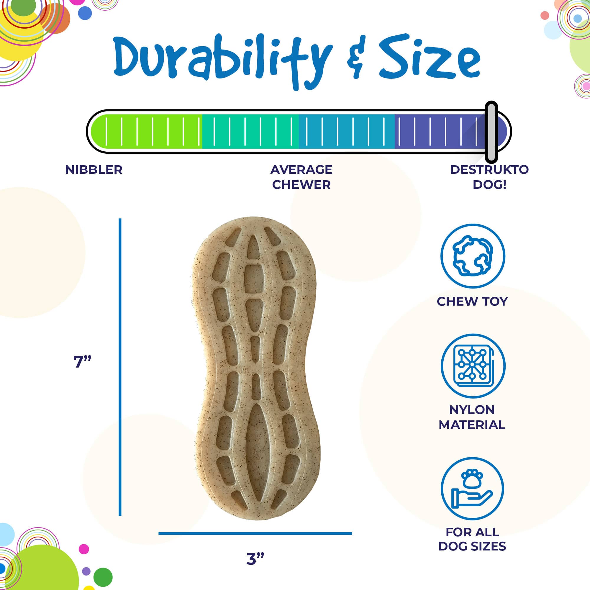 Peanut Nylon Dog Chew Toy for Aggressive Chewers, Large Breeds