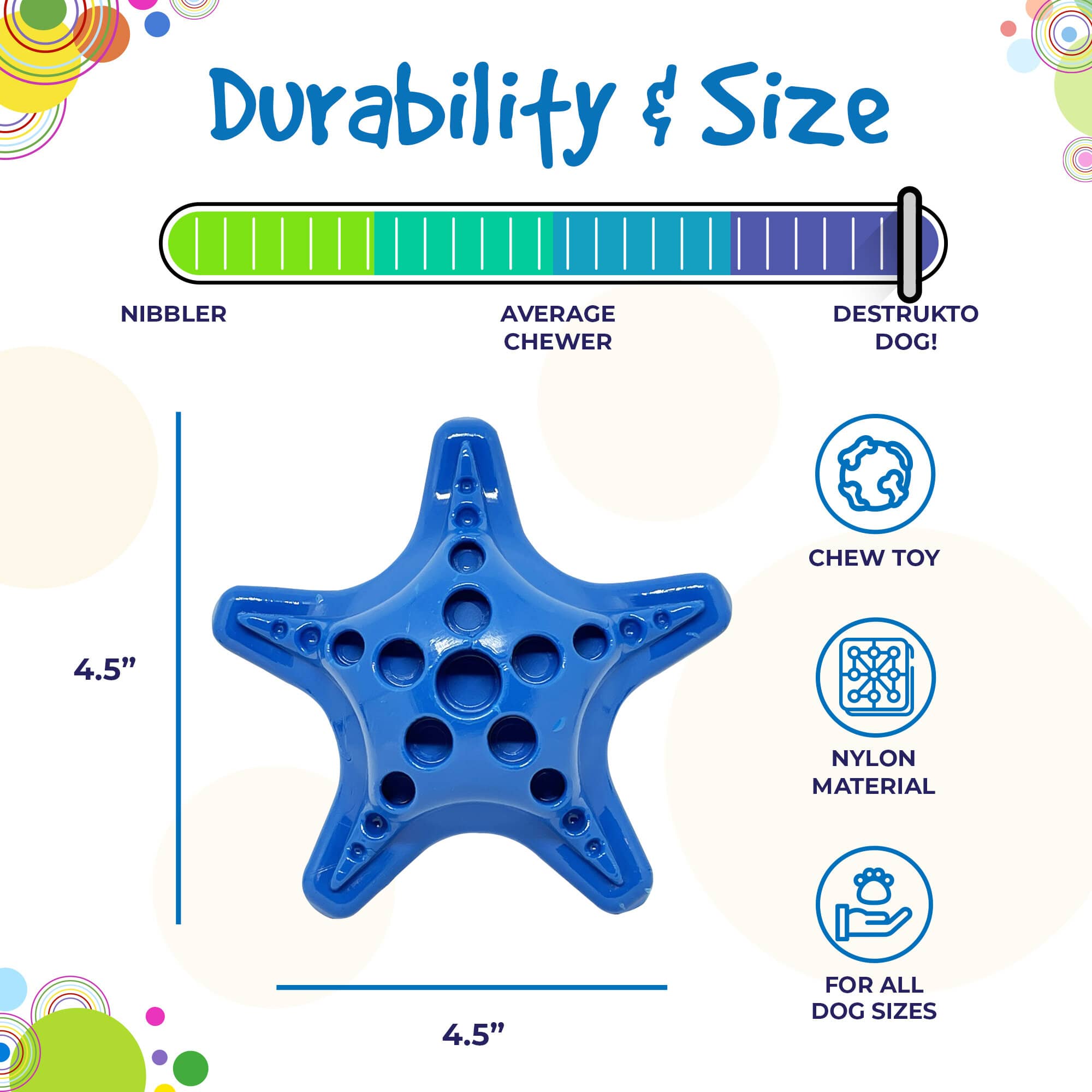 Starfish Ultra Durable Nylon Dog Chew Toy with Treat Pockets