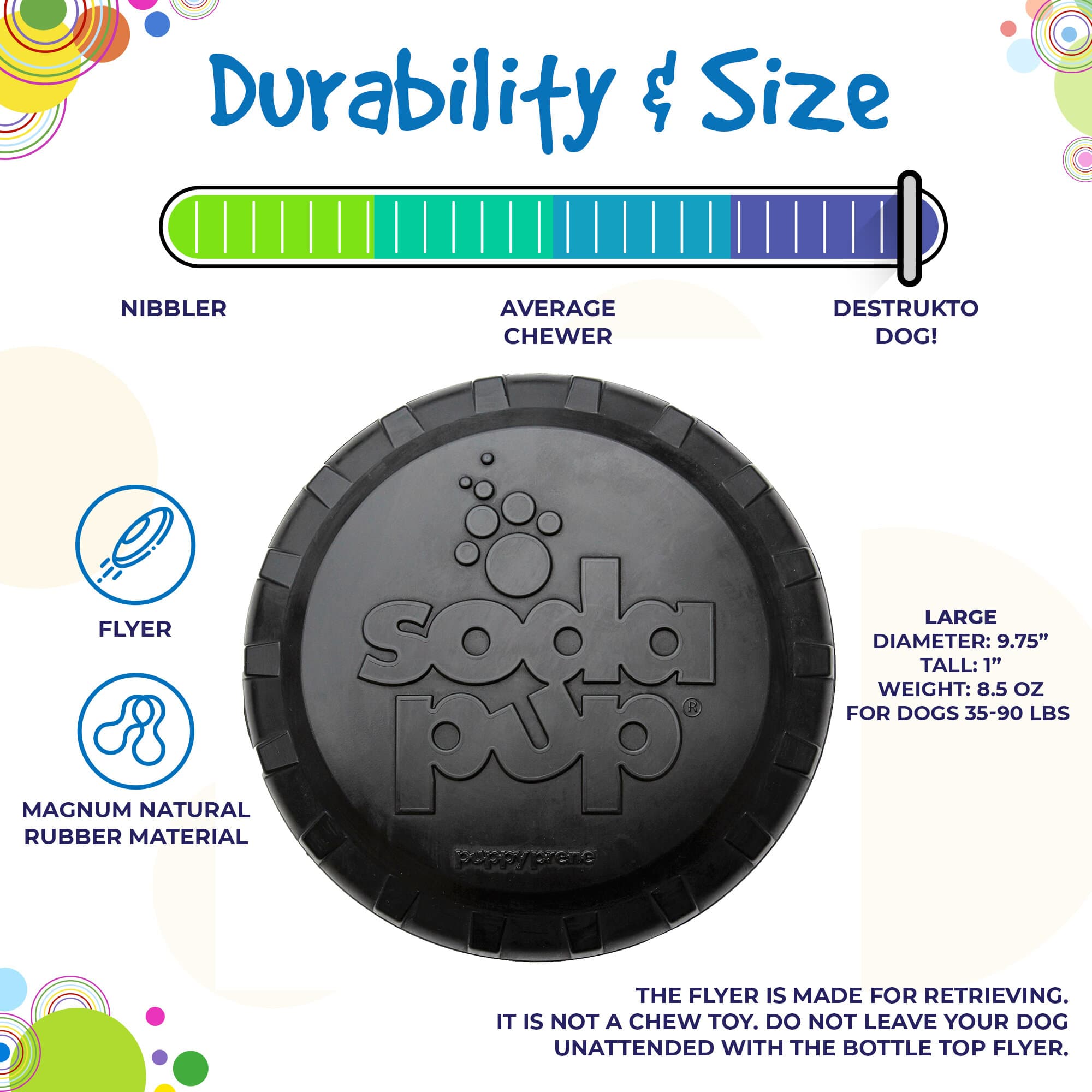 Magnum Bottle Top Flyer Large Rubber Dog Frisbee for Power Chewers