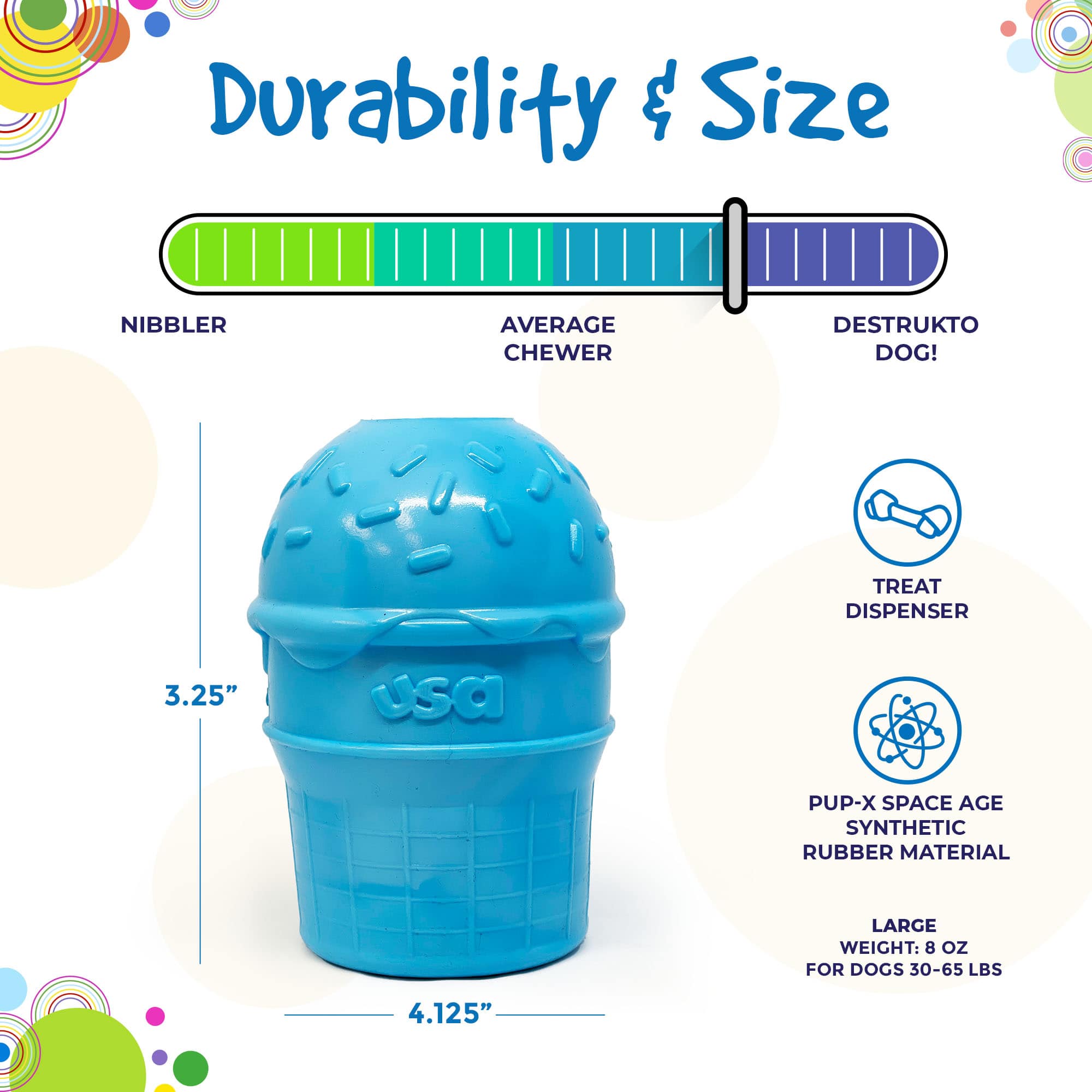 Ice Cream Cone Dog Chew Toy & Treat Dispenser, Large, Natural Rubber