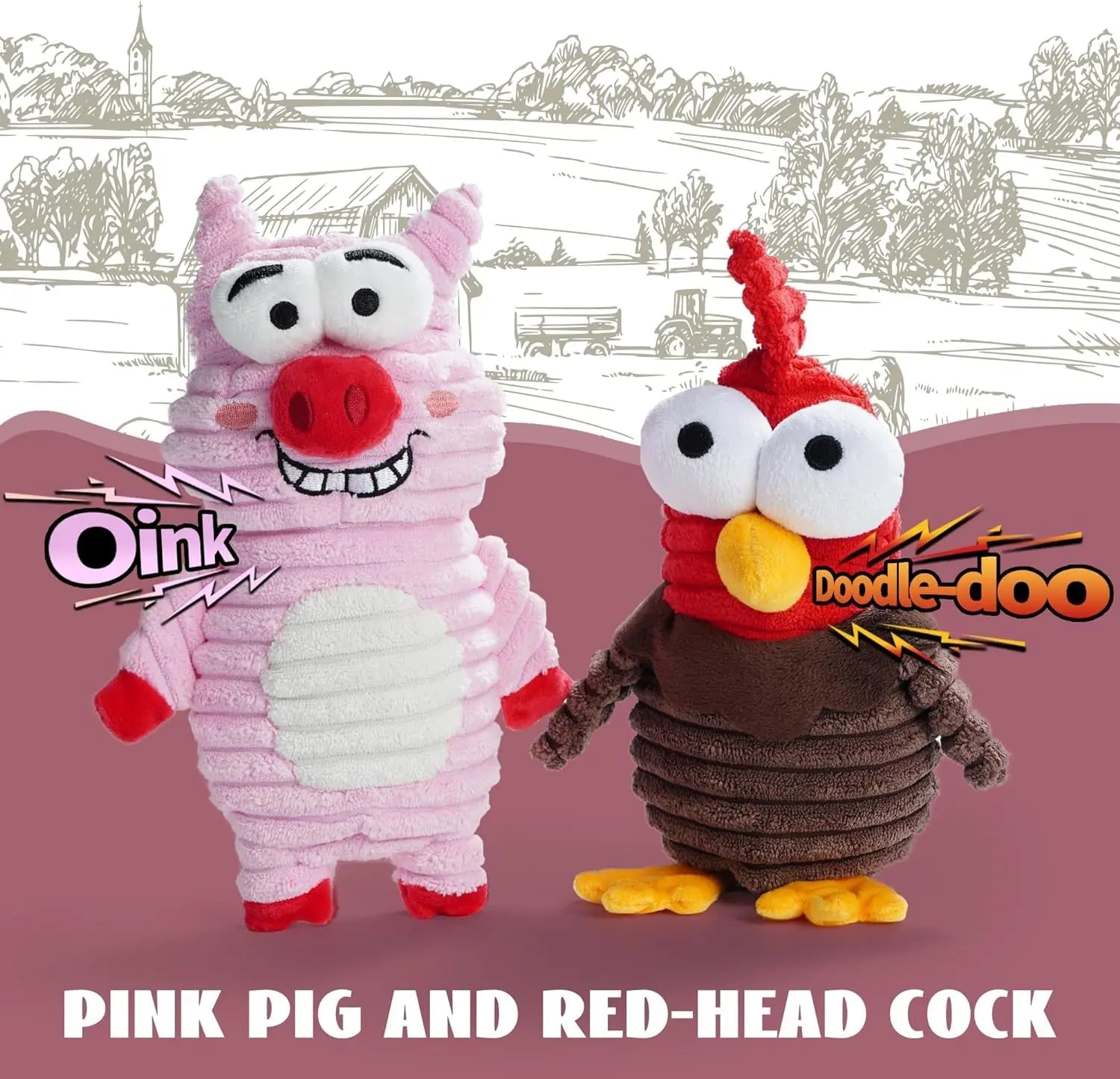 Plush Squeaky Dog Toy Set, 5 Animal Characters