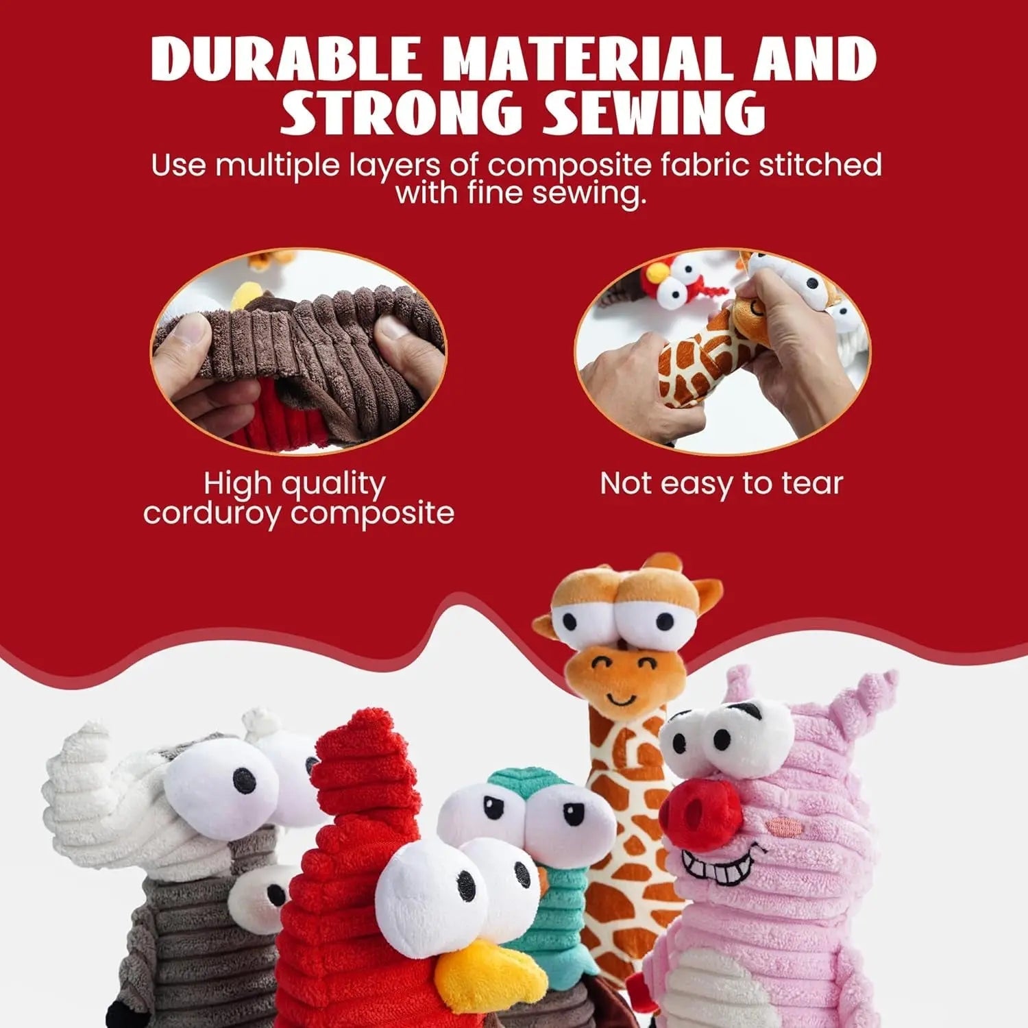 Plush Squeaky Dog Toy Set, 5 Animal Characters